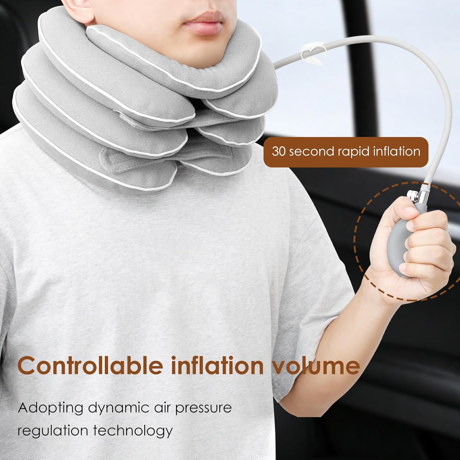 Neck Stretcher with Neck Brace, Inflatable Cervical Traction Device, Neck Relief Tool for Driving, Office, Home Use image number 6