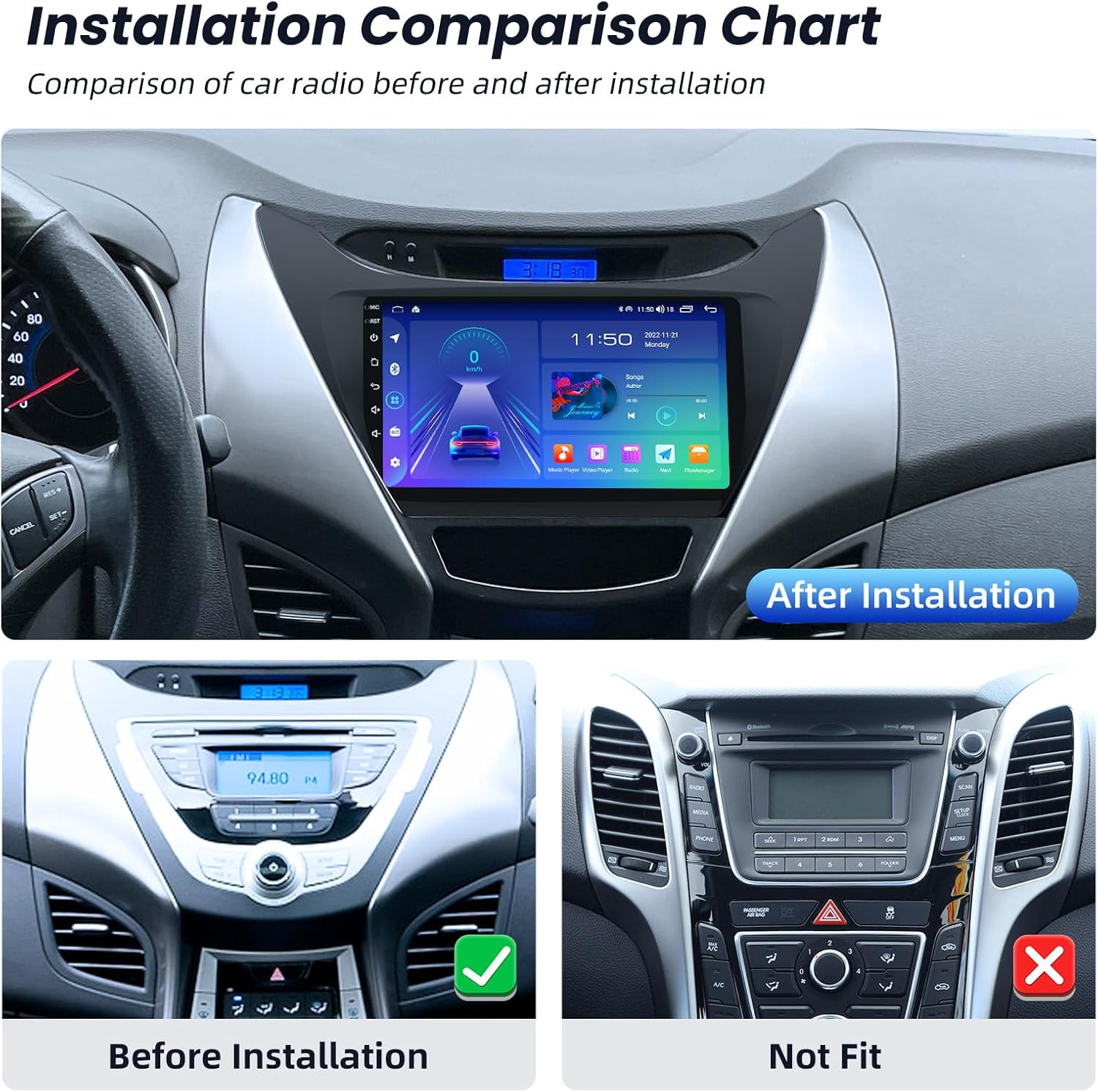 4Core+64Gb ROM Car Radio Stereo for Hyundai Elantra 2011-2013: 5Gwifi 9 Inch 1280 * 800P IPS Touchscreen for Elantra Radio Upgrade with Wireless Carplay/Android Auto Bluetooth Backup Camera GPS FM image number 4