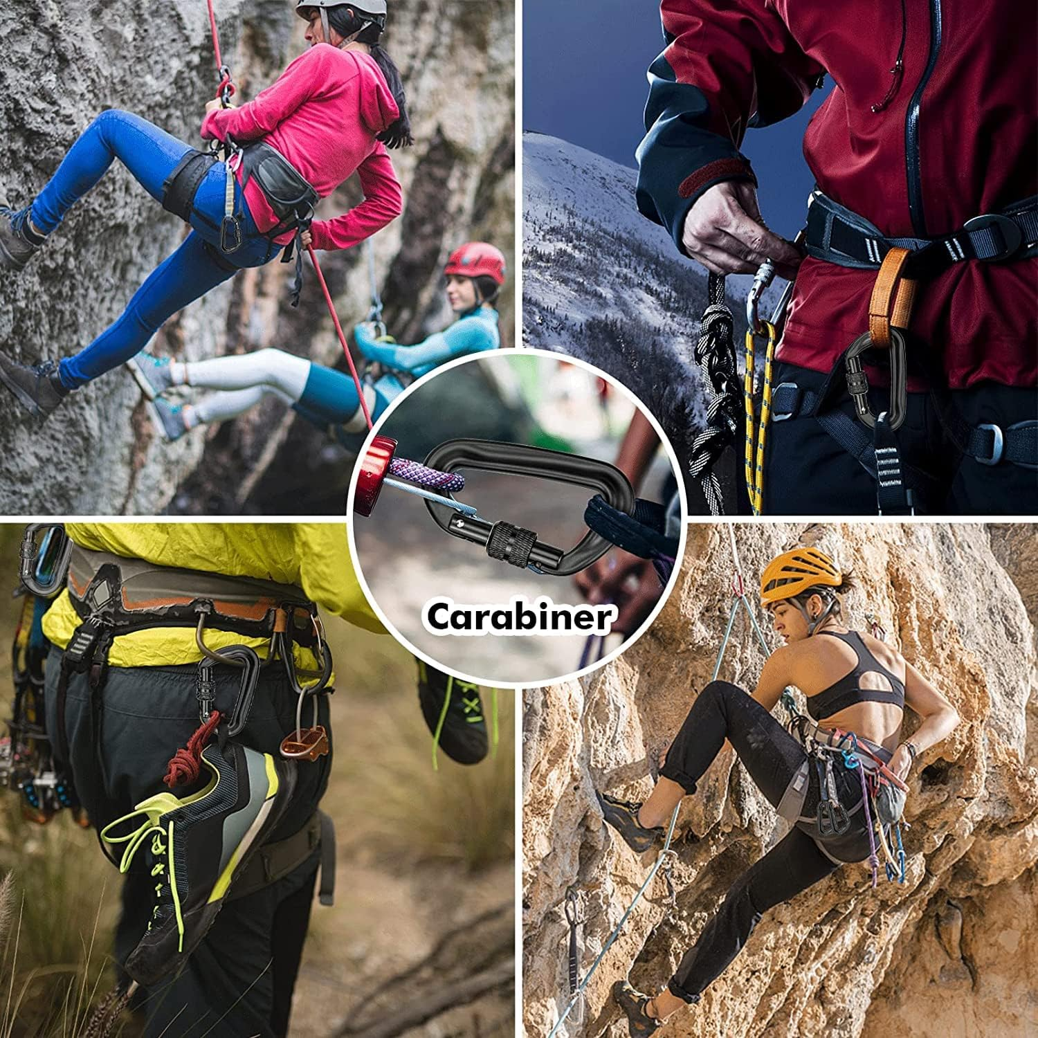 Auto Locking Carabiner Clips, 2PCS 12KN (1200Kg) Heavy Duty Lightweight Locking Carabiner Clips - Excellent for Securing Pets, Outdoor, Camping, Hiking, Hammock, Dog Leash Harness, Keychains image number 4