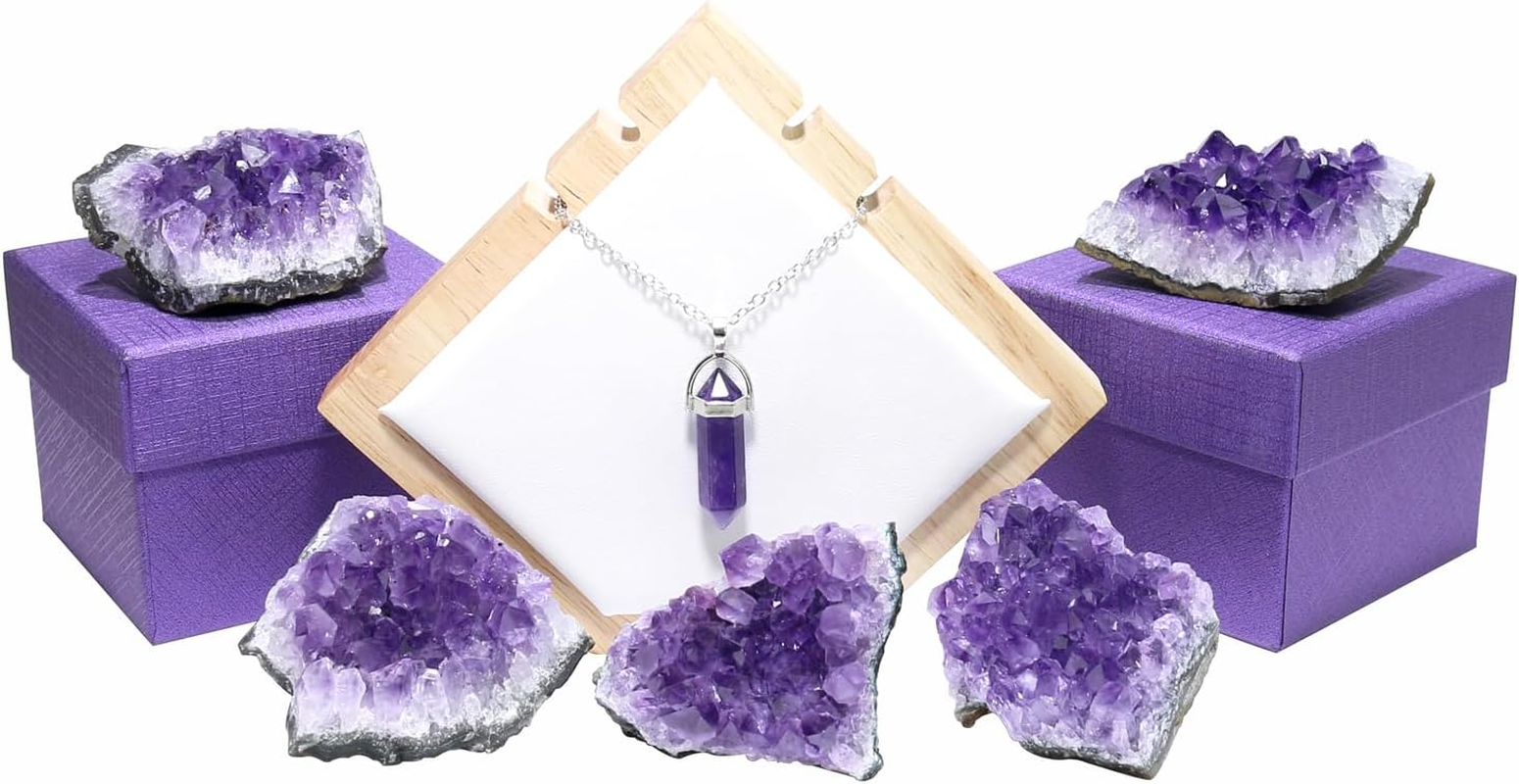 Amethyst Crystals with Amethyst Wand Necklace, Amethyst Clusters, Amythestyst Crystals, Purple Crystal, Amathesis Crystal, Raw Amethyst Stone, Natural Amethyst Geode, about 0.2 Lb image number 4