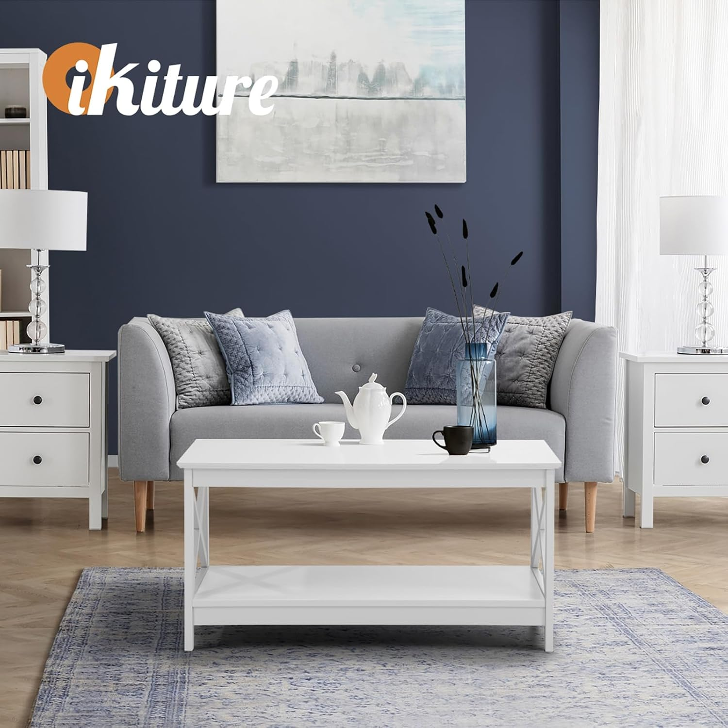 Oikiture 2 Tier Coffee Table Wooden Side Table image number 3