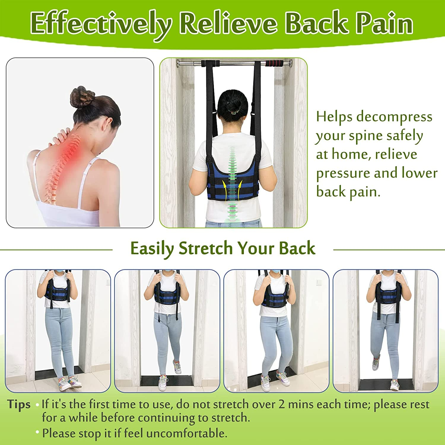 Back Stretcher Decompression Belt Lumbar Traction Inversion Table Alternative Spinal Decompression Machine Harness Back Stretching Realignment Device Herniated Disc Back Pain Relief (L 42~50") image number 3