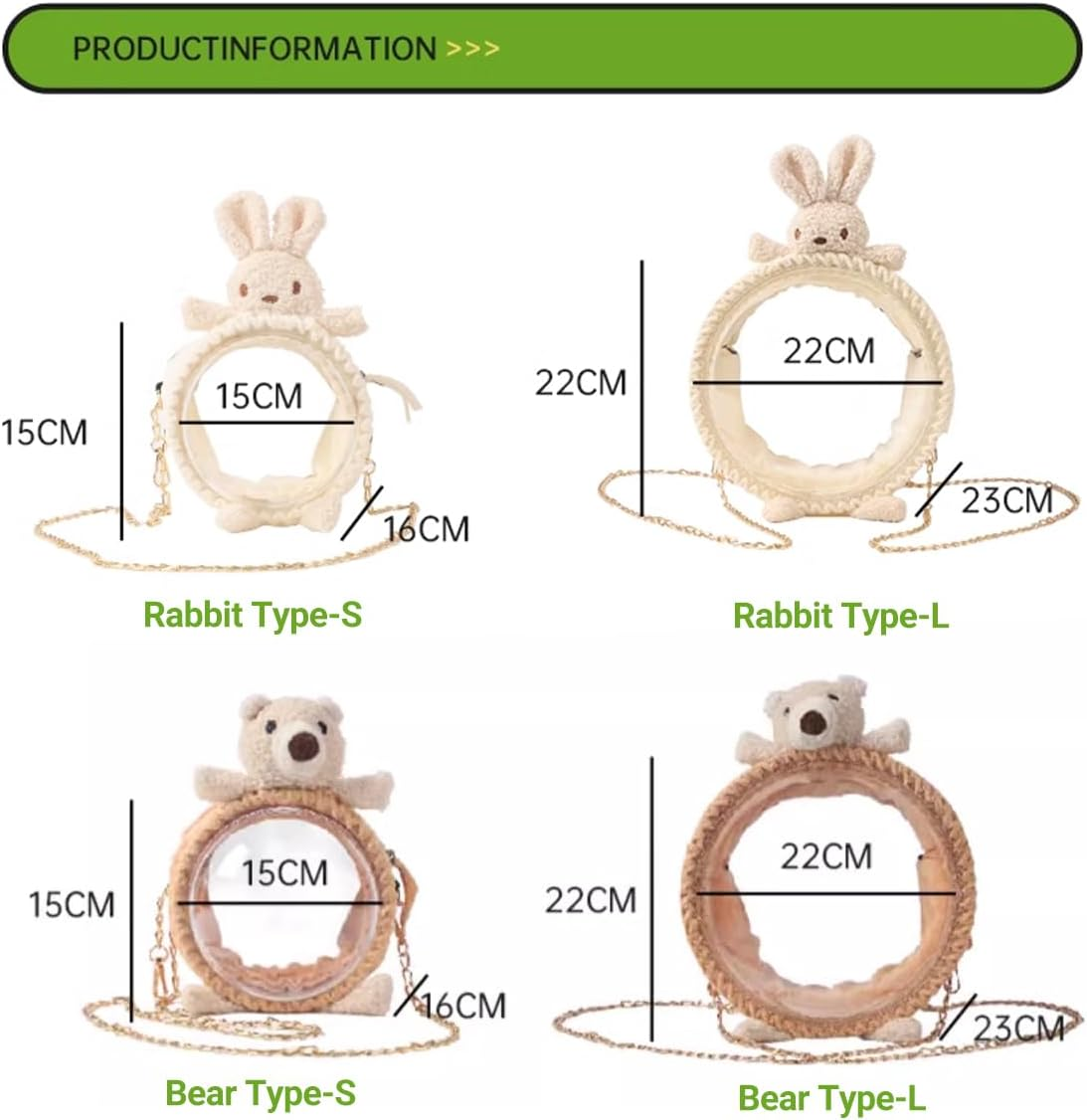 AIMALL Portable Pet Carrier Bag for Small Animals - Breathable Travel Shoulder Bag with Adjustable Chain and Transparent Window - Rabbit-L image number 4