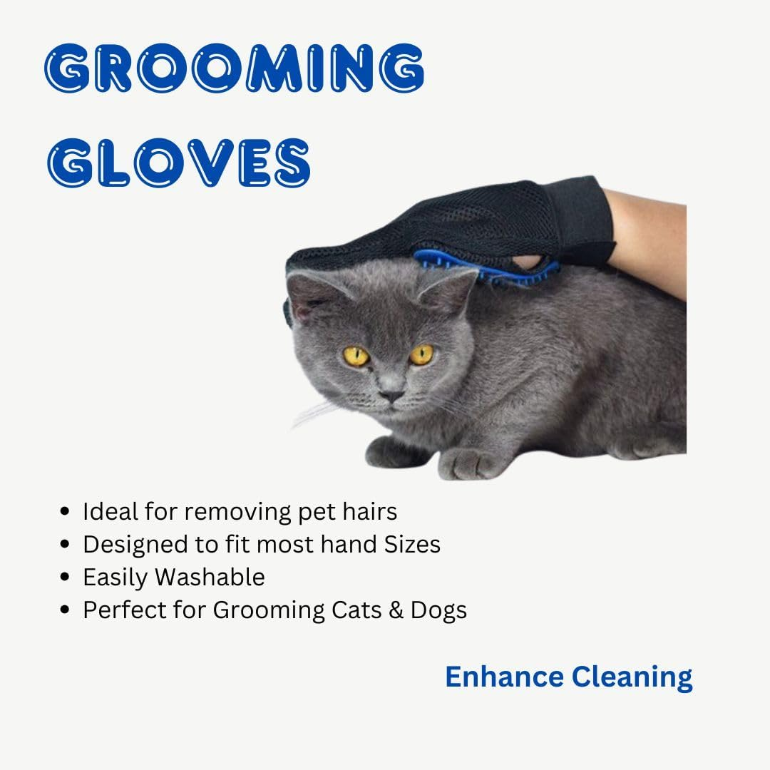 Pet Grooming Glove for Cats and Dogs, Deshedding Brush (Blue, Medium)
