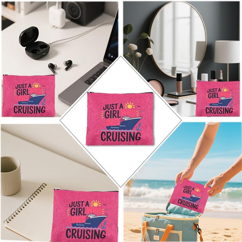 Cruise Travel Makeup Bag for Women Cruise Themed Gift Bags for Cruise Lovers Daughter Granddaughter Cruise Ship Gifts for Girls Summer Vacation Makeup Bag Essentials Beach Zipper Pouch image number 2