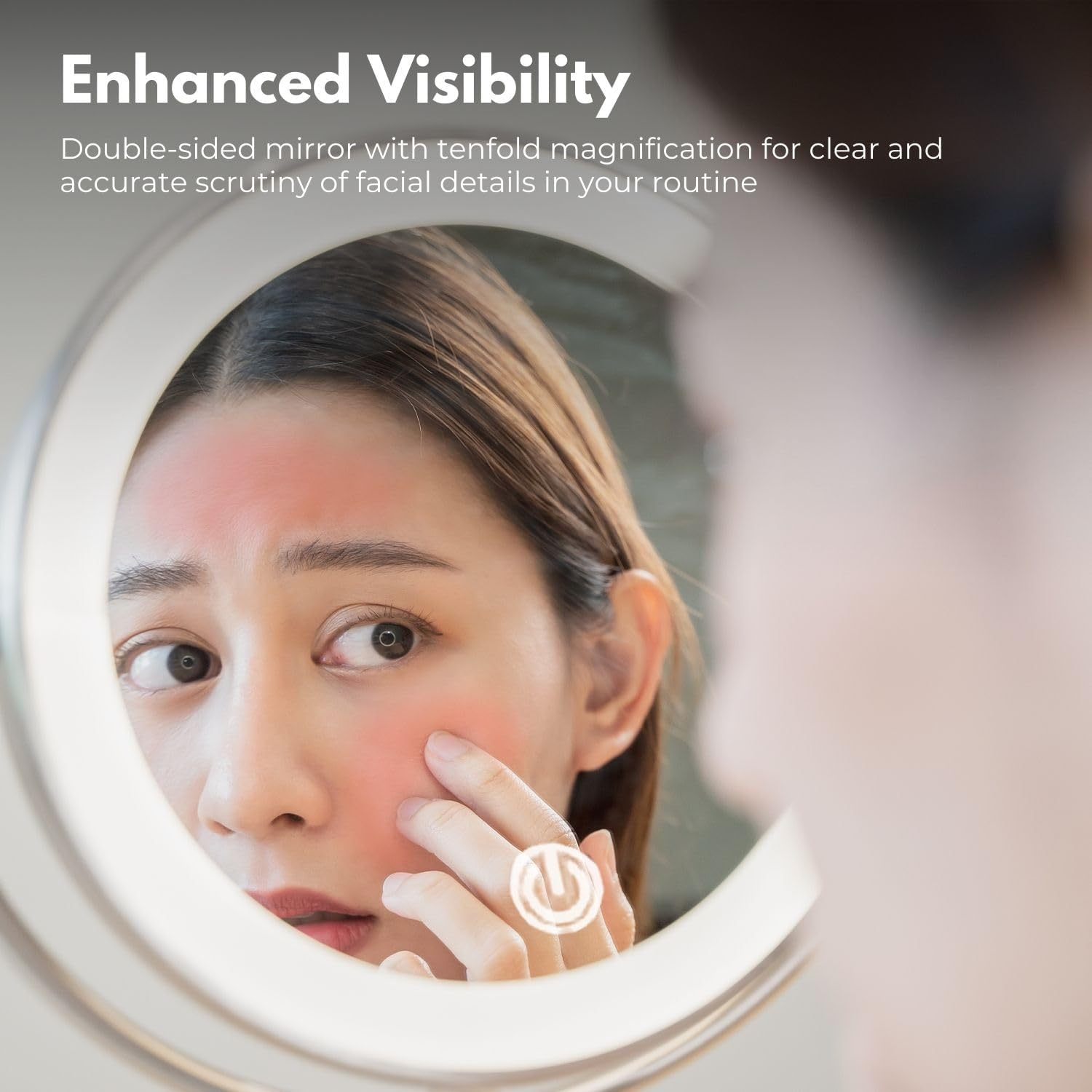 Gominimo 7 Inch LED Makeup Mirror With10X Magnification, 360-Degree Rotation, Gentle LED Illumination, Double Folding Design, Elegant Silver Finish image number 3