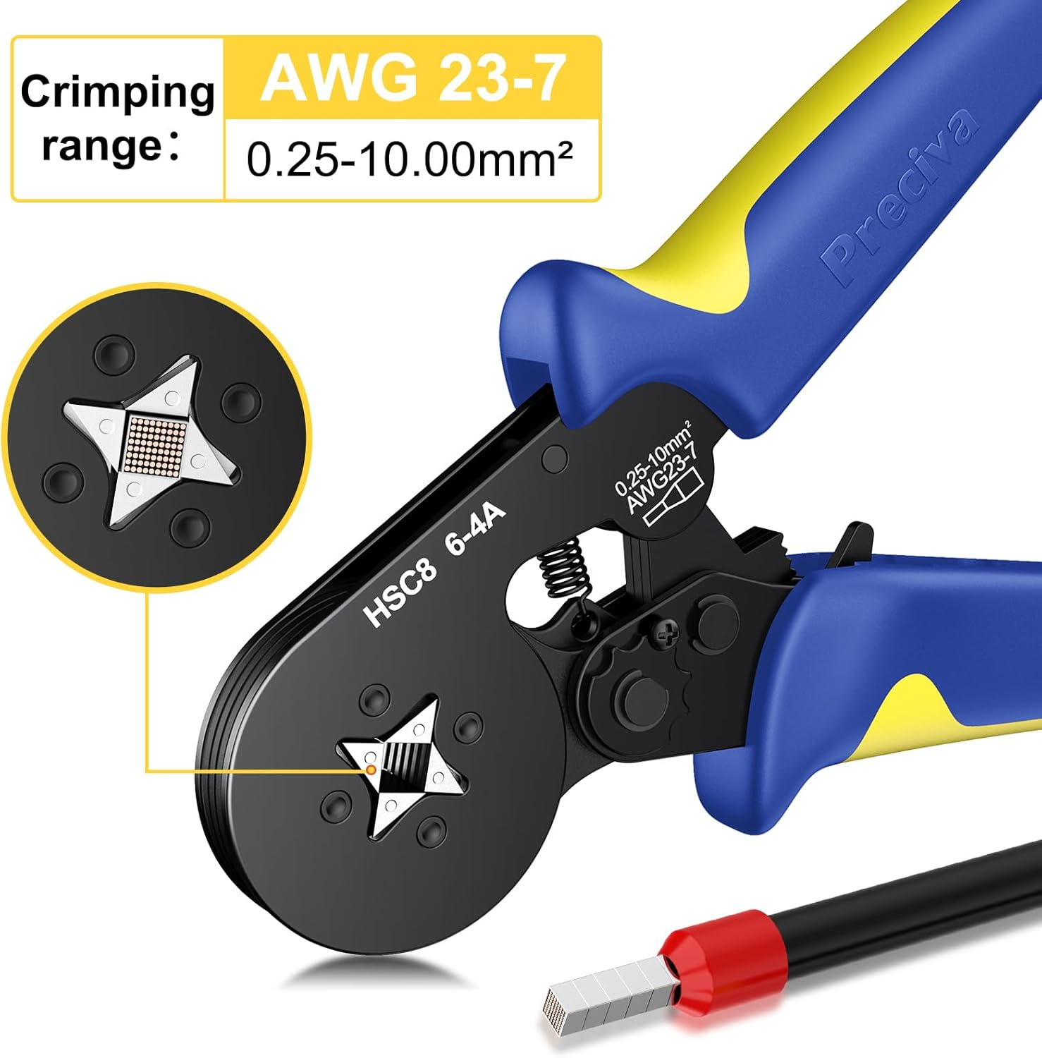 Preciva Ferrule Crimping Tool Kit with 2000PCS Wire Connectors, AWG23-7 Self-Adjustable Ratchet Wire Crimping Tool Kit Crimper Plier Set (Blue) image number 6