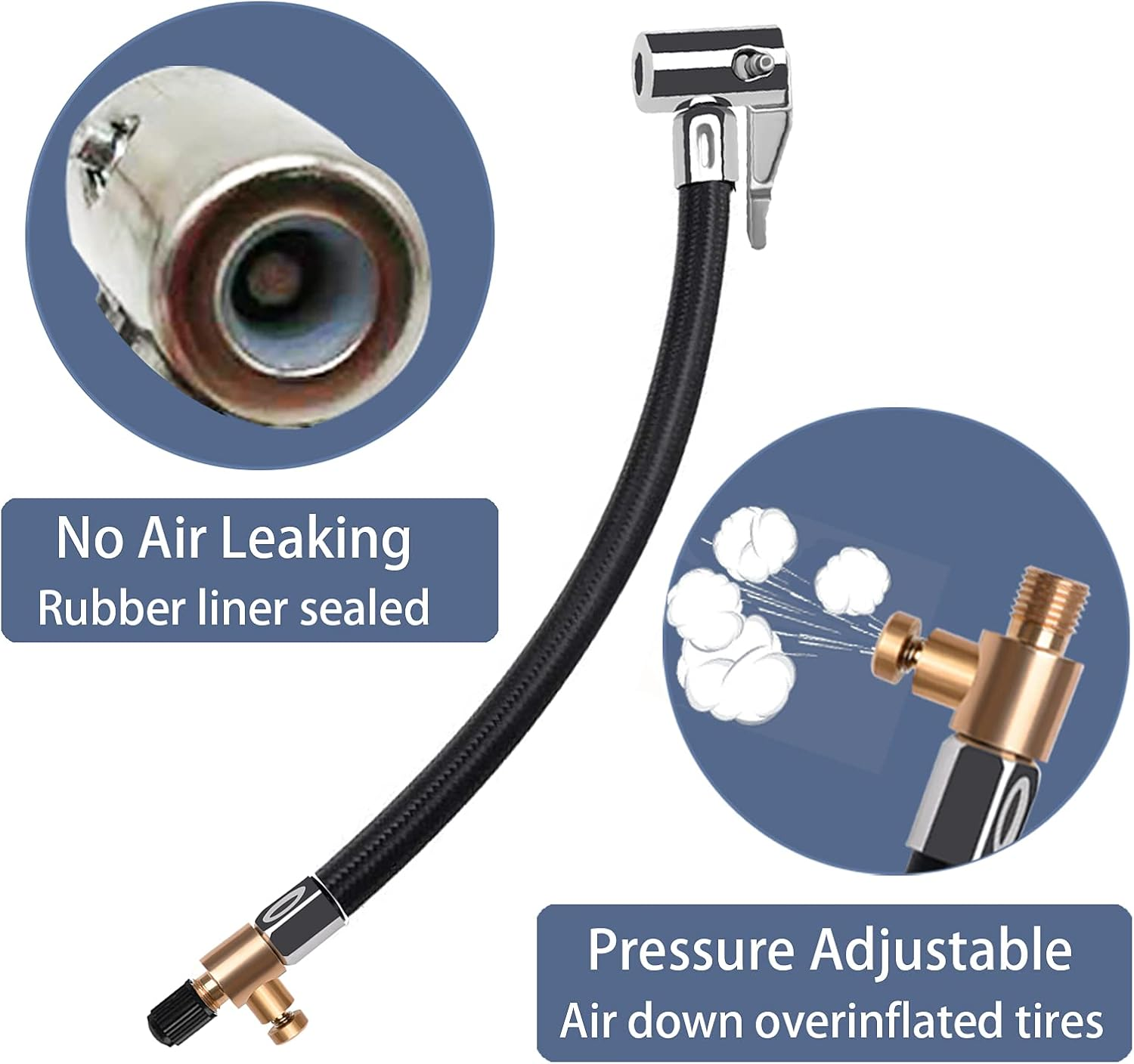 Flexible Tire Valve Extension Adapter, Inflator Hose Adapter, Locking Air Chuck Quick Connect and Release, Pressure Adjustable Tire Inflator Pump Hose Adapter for Car Motorcycle Bike,1Pc