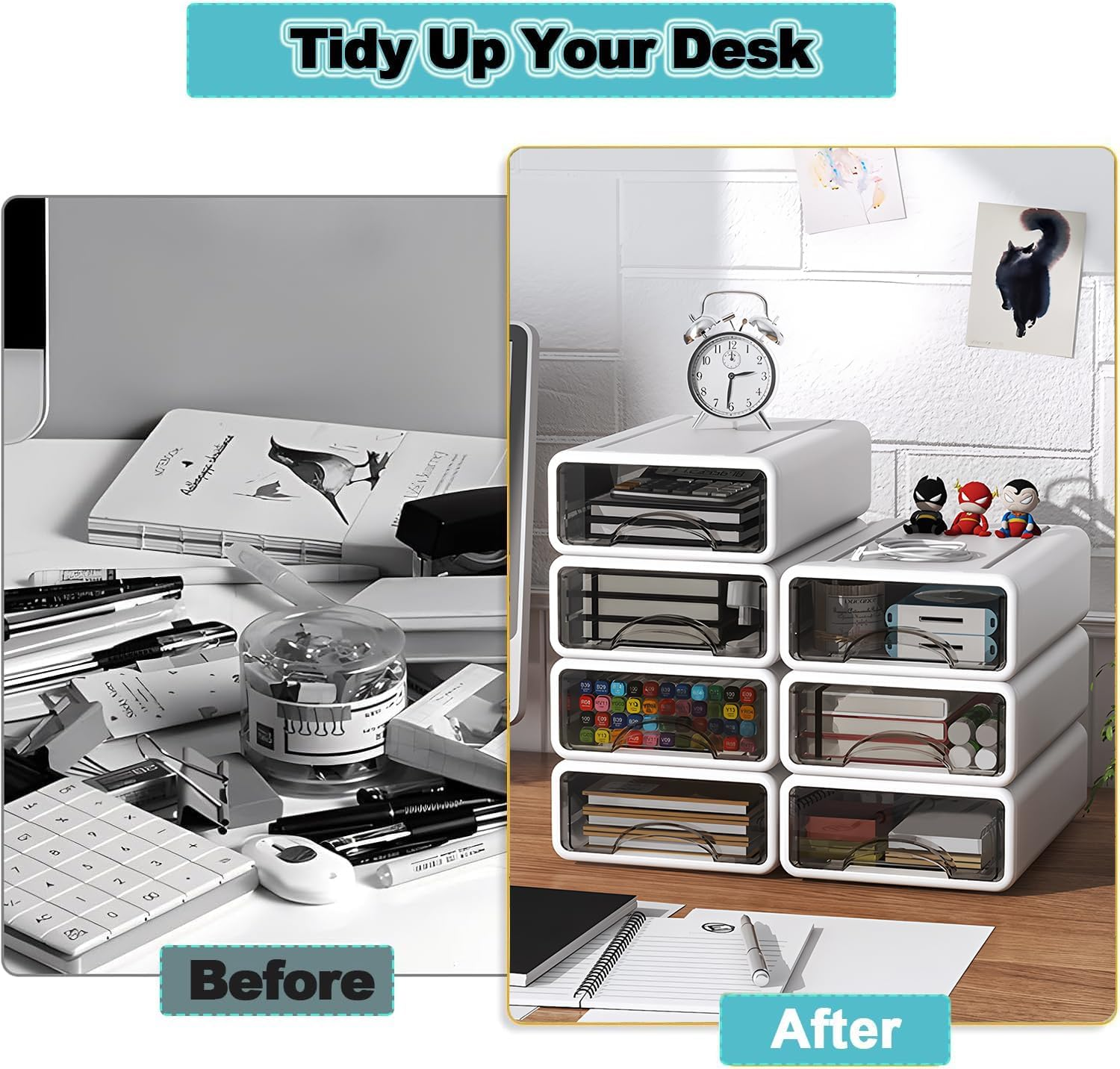 Desk Organizer with Drawers,Plastic Stacking Desk Top Drawer Storage Organizer Box, for Office,Makep Vanity, Nail, Polish Bathroom, Stationery Art Craft Supplies (5-Pack) - 5-Pack image number 3