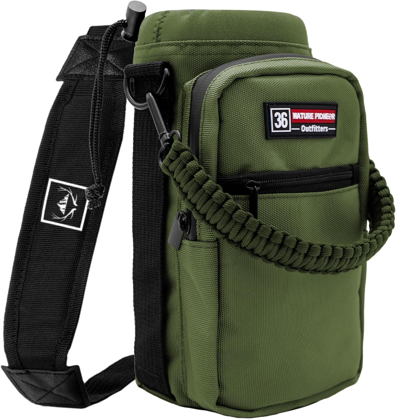 NATURE PIONEOR Water Bottle Carrier with Adjustable Strap - Insulated Sleeve Pouch Water Bottle Holder Bag with Paracord Handle & 2 Storage Pockets for Yeti 26/36/46 Oz, Hiking, Camping, Gym, Travel