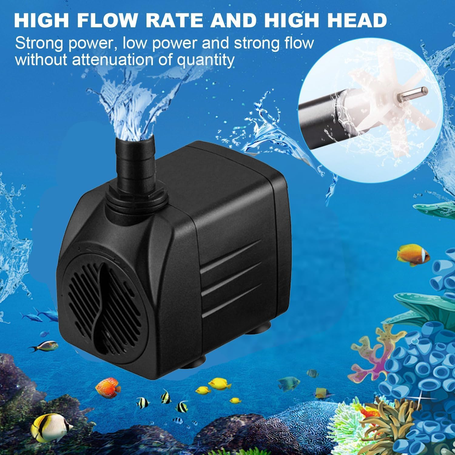 Submersible Pump, 800L/H 16W Aquarium Submersible Water Pump, Pond Pump, Ultra Quiet Adjustable Water Pump for Gardening, Fish Tanks, Gardens, Fountains,Aquarium, Fountain, Statuary, Hydroponics. image number 5