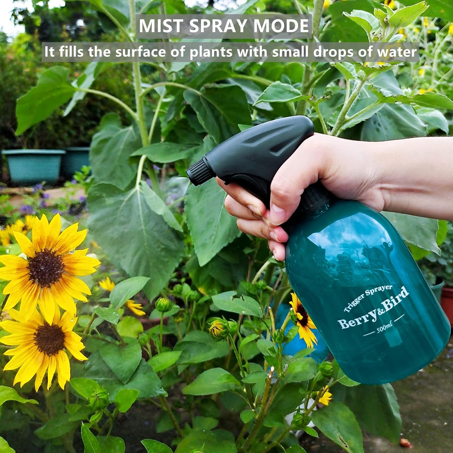 Berry&Bird Garden Plastic Spray Bottle, 0.13 Gal/16.9Oz Refillable Spray, Fine Mist Pattern for Patio, Home Balcony, Home Cleaning, Office Watering(500Ml, Dark Green) image number 6