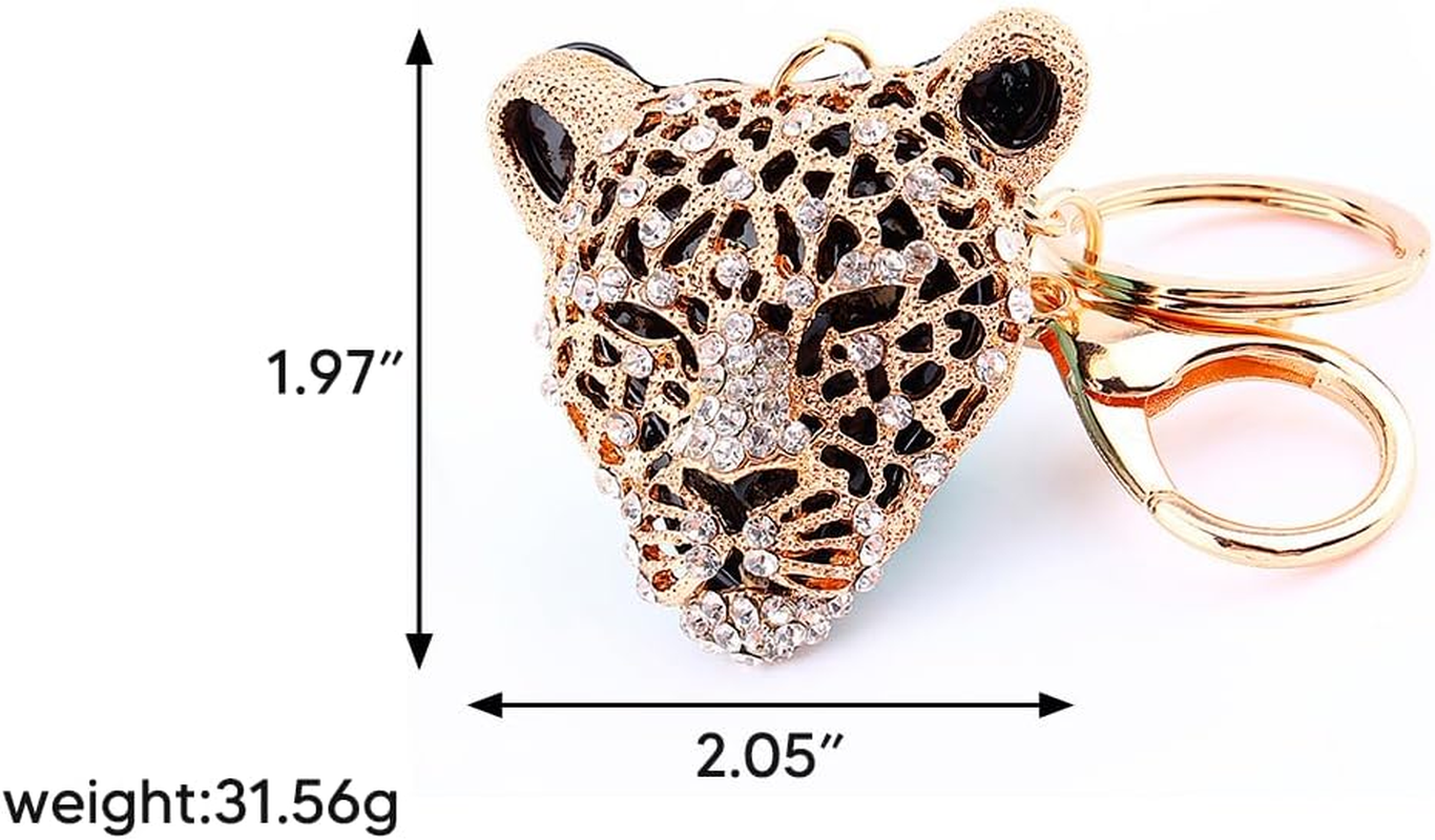 Leopard Bag Pendant, 2&times;1.97 in Leopard Charm, 1PC Gold Rhinestone Keychain Cute Cheetah Head Purse Key Ring Chain Sparkling Crystal Charming Decoration Adornment for Wallet Handbags Lady Girlfriend image number 3