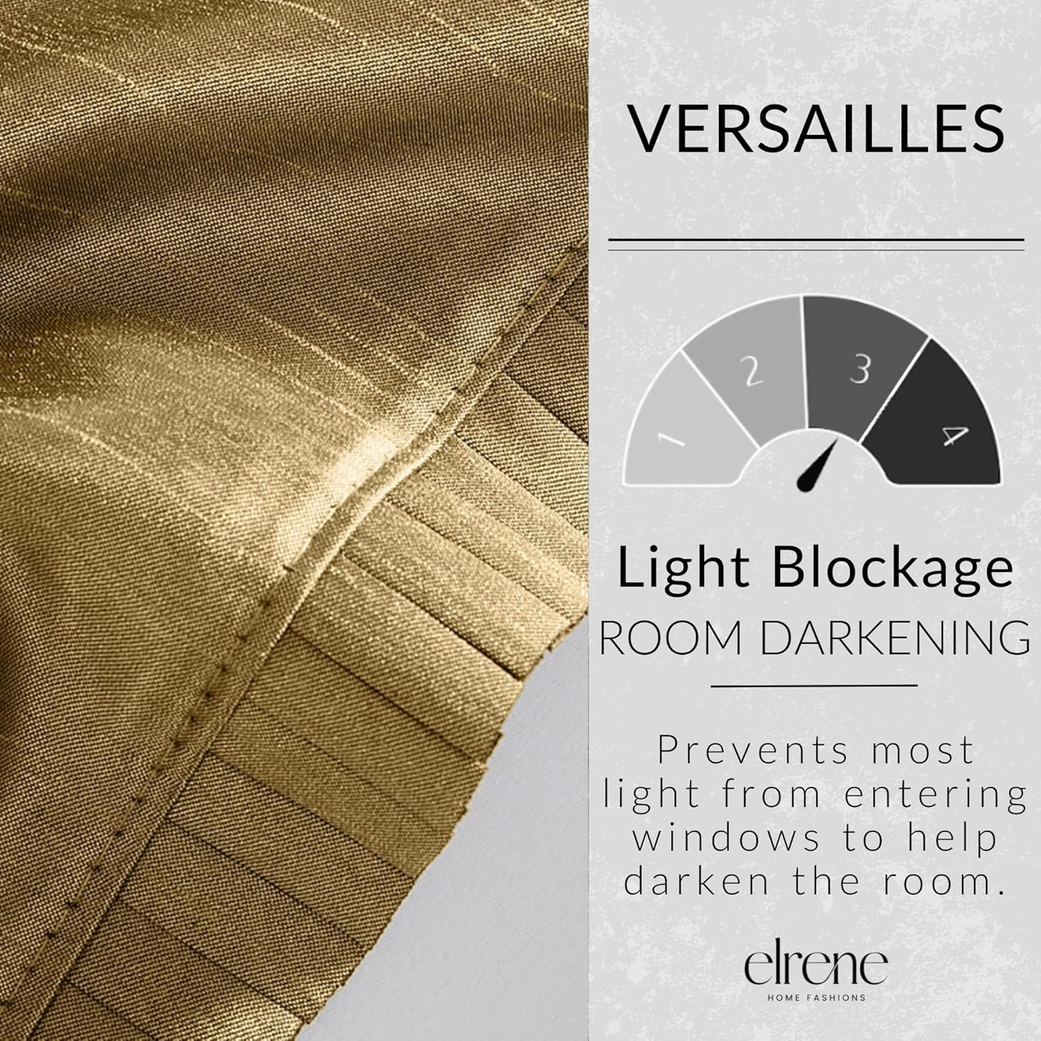 Elrene Home Fashions 026865721874 Room Darkening & Energy Efficient Lined Rod Pocket Window Curtain Drape Pleated Regal Solid Panel, Blackout, Gold, 52" X 84" (1 Panel) image number 5