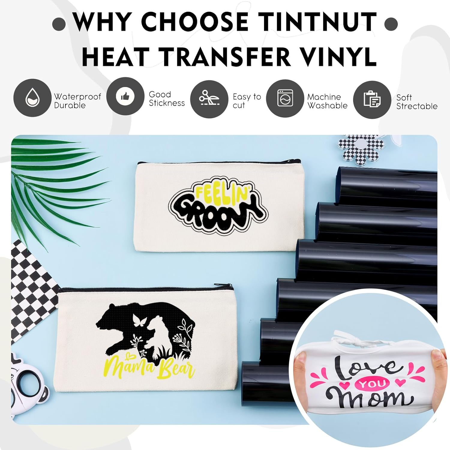 Tintnut Black Heat Transfer Vinyl,6 Sheets 12" X 10" HTV Vinyl,Iron on Vinyl for T-Shirts - Bundles image number 5