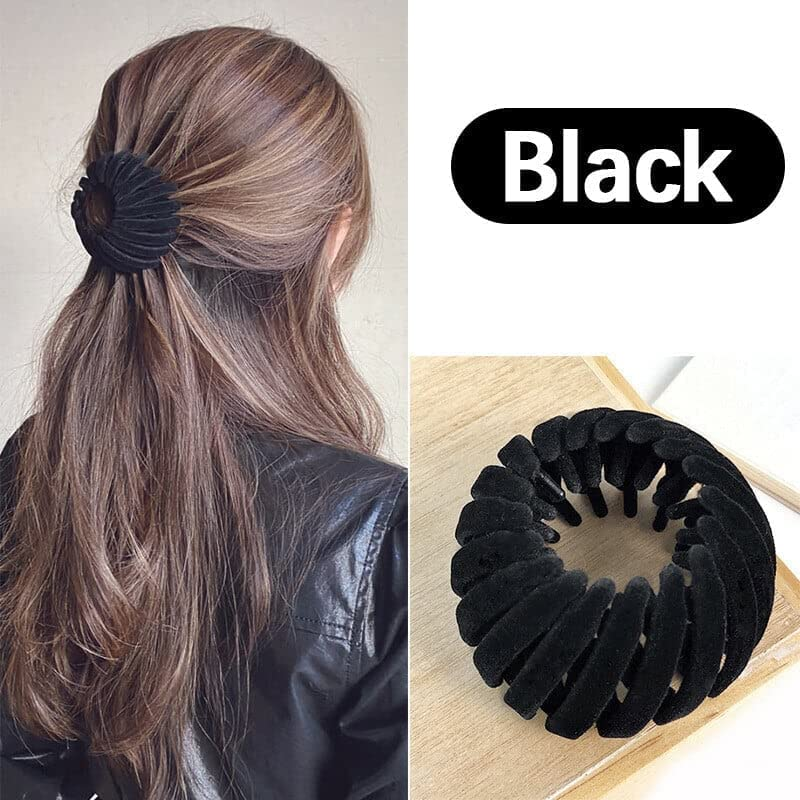 5 Pcs Reayou Velvet Bird Nest Hair Clips round Hairband, Expandable Ponytail Holder Fashion Bun Maker for Women and Girls, Lazy Birds Plate Hairpin image number 2