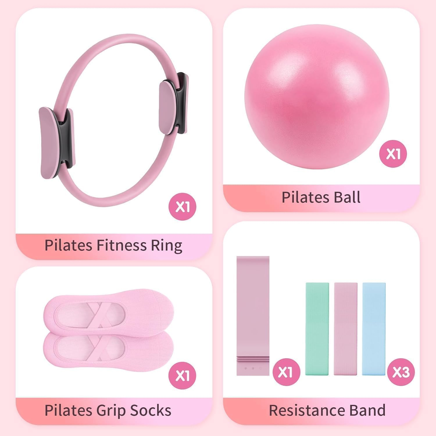 Pilates Essential Kit - Home Pilates Equipment Set with Pilates Ring & Long Resistance Bands & 3 Level Pilates Loop Bands & Soft Pilates Ball & Pilates Grip Socks image number 2