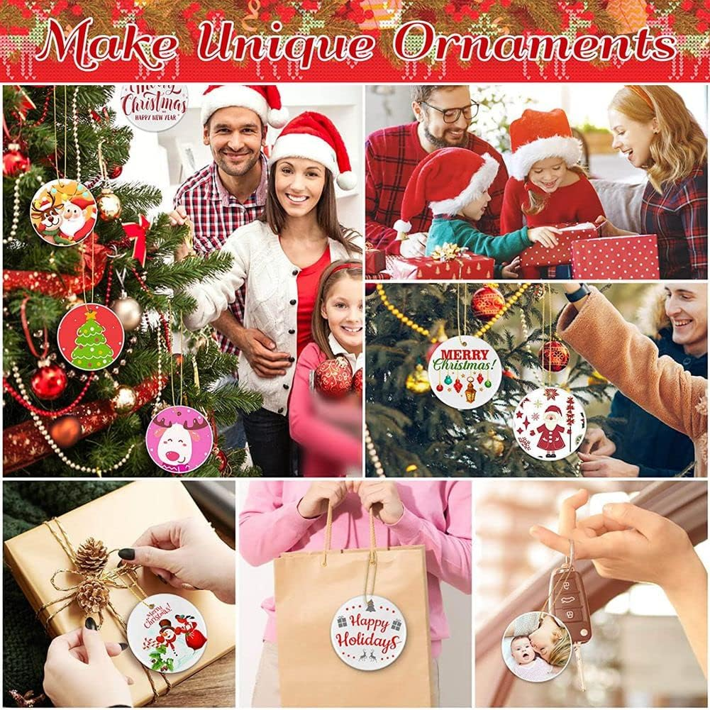 Tuperoymse 35 Pieces round Blank Sublimation Ornaments DIY Handmade Sublimation Blanks for Christmas Tree image number 4