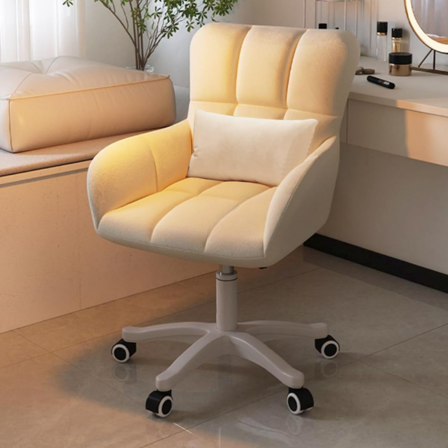 Uandhome Home Office Chair with Wheels,360&deg;Swivel Vanity Chair with Lumbar Pillow, Height Adjustable Computer Task Chair for Home Office, Modern Chair image number 5