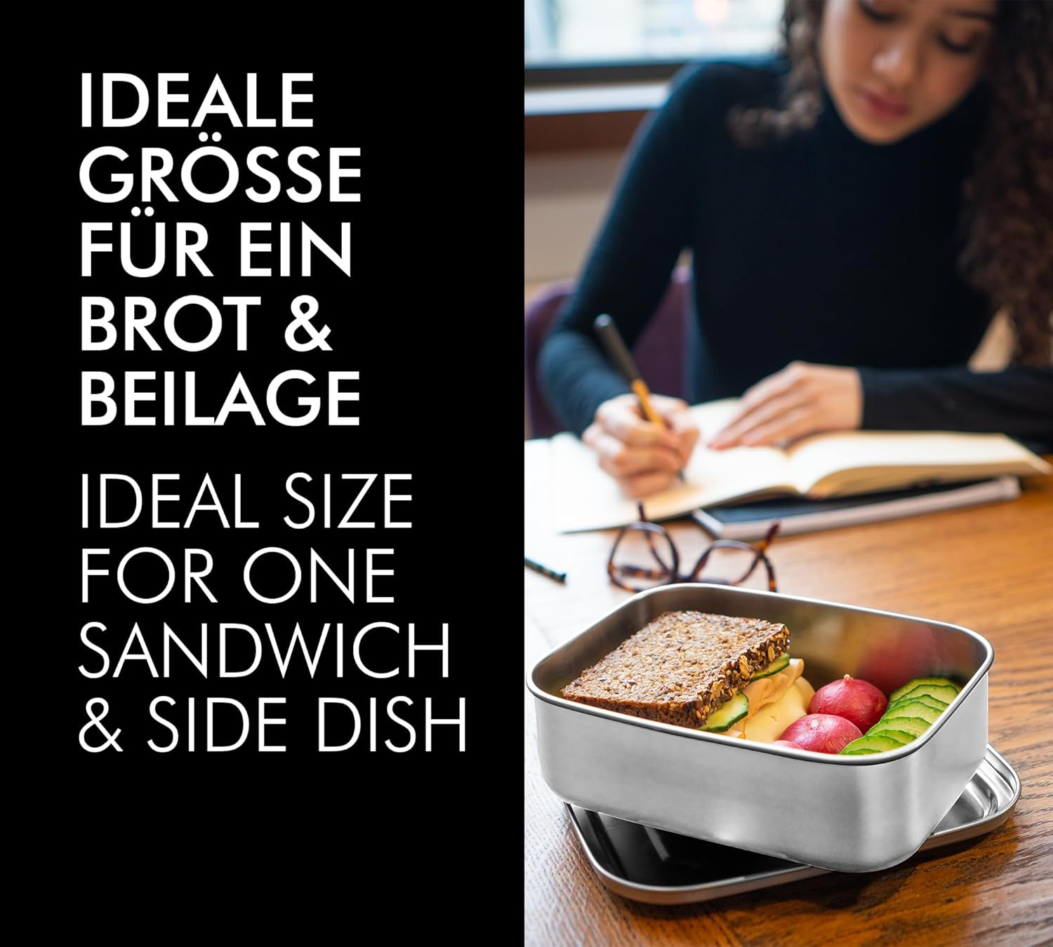 Thermocaf&eacute; by THERMOS TC Sandwich Box, Stone Grey, 1.00 L, Stainless Steel Lunch Box with Textile Strap, Lunch Box for University, School and Office, Dishwasher Safe and Bpa-Free image number 3