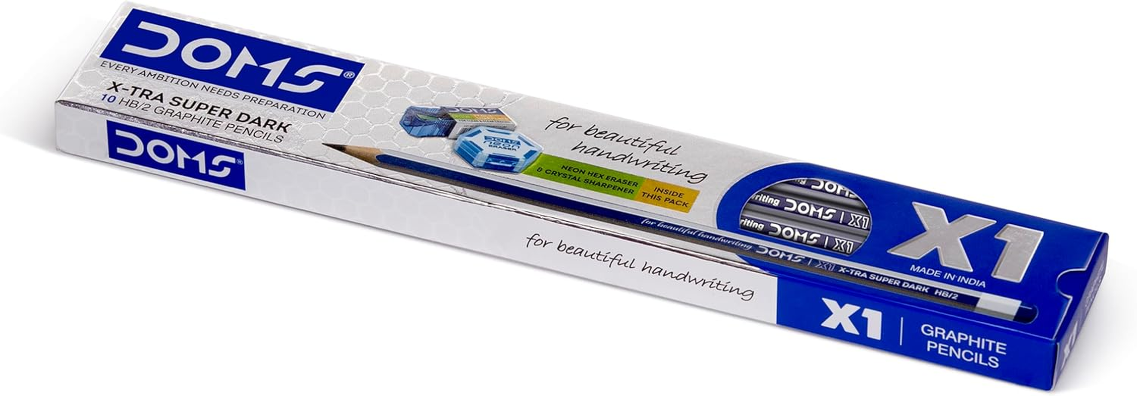 Doms X1 X-Tra Super Dark Pencils 1 Pack - 10 Pencils - 1 Eraser + 1 Sharpner + 1 Protection Cap Free image number 2