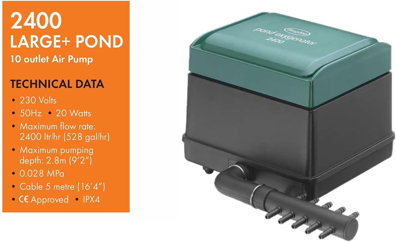 Blagdon Pond Oxygenator 2400, 10 Outlet Air Pump for Koi Ponds up to 7,500 Litres, Suitable for Aeration and Oxygenation in Hydroponic and Aquaponic Systems image number 6