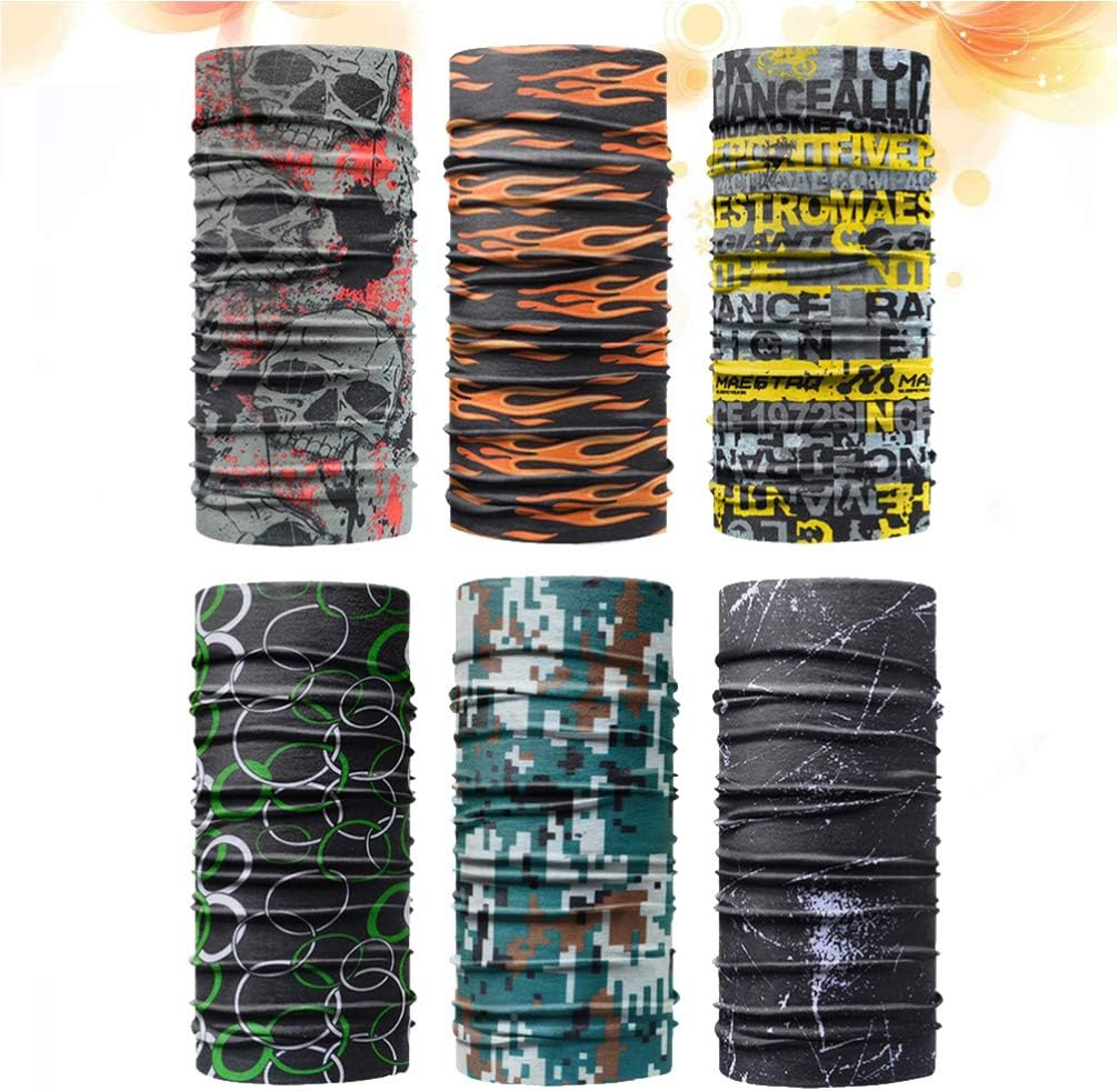 CLISPEED 6Pcs Cycling Neck Gaiter Fishing Headband Bandanas Face Cover Summer Cooling Balaclava Outdoor Scarf Headwear for Hiking Camping Hunting (Random Pattern)
