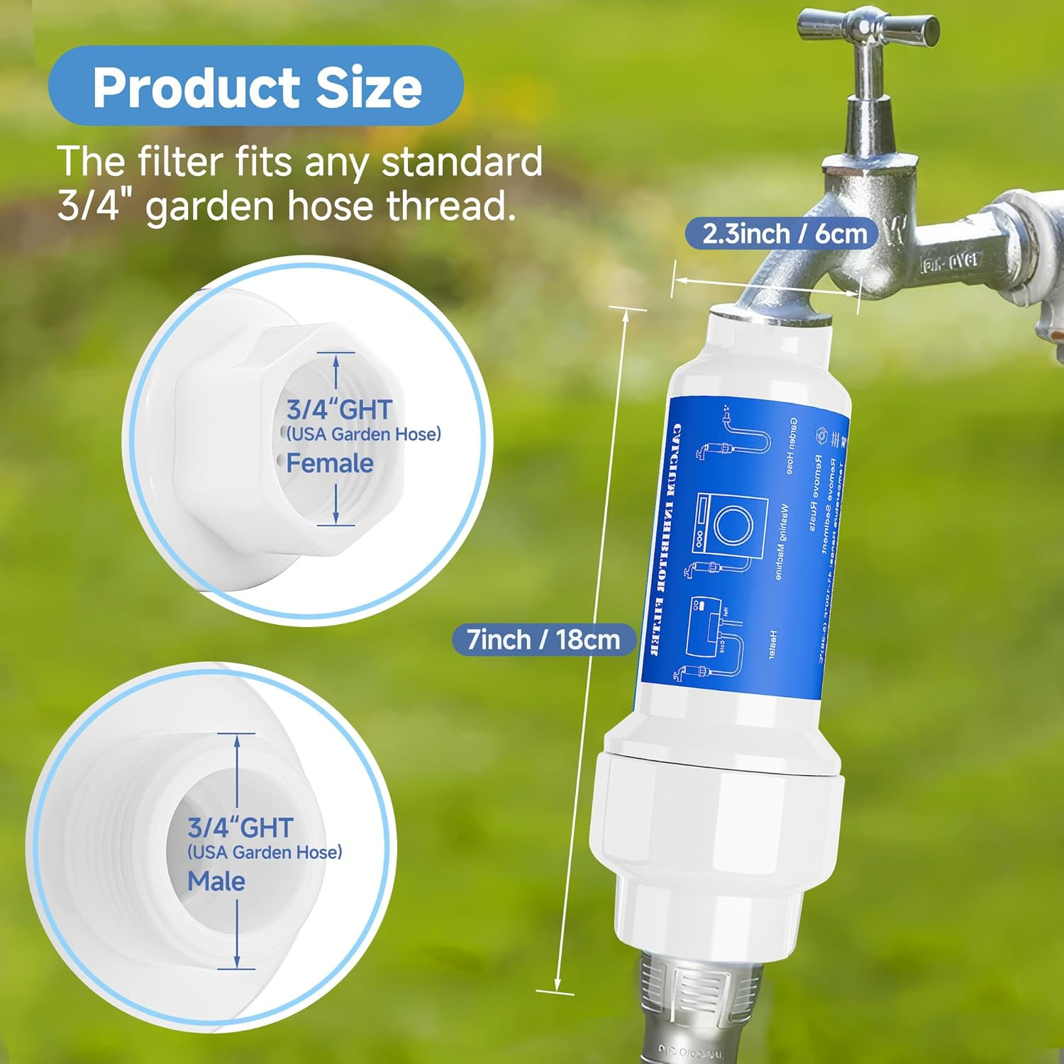 Mornajina Calcium Inhibitor Filter for 3/4" Standard Garden Hose and Faucets, Inline Sediment Anti-Scale Mister Filter for Outdoor Misting System Mist Nozzle, Preventing Scale Buildup from Clogging Up image number 1
