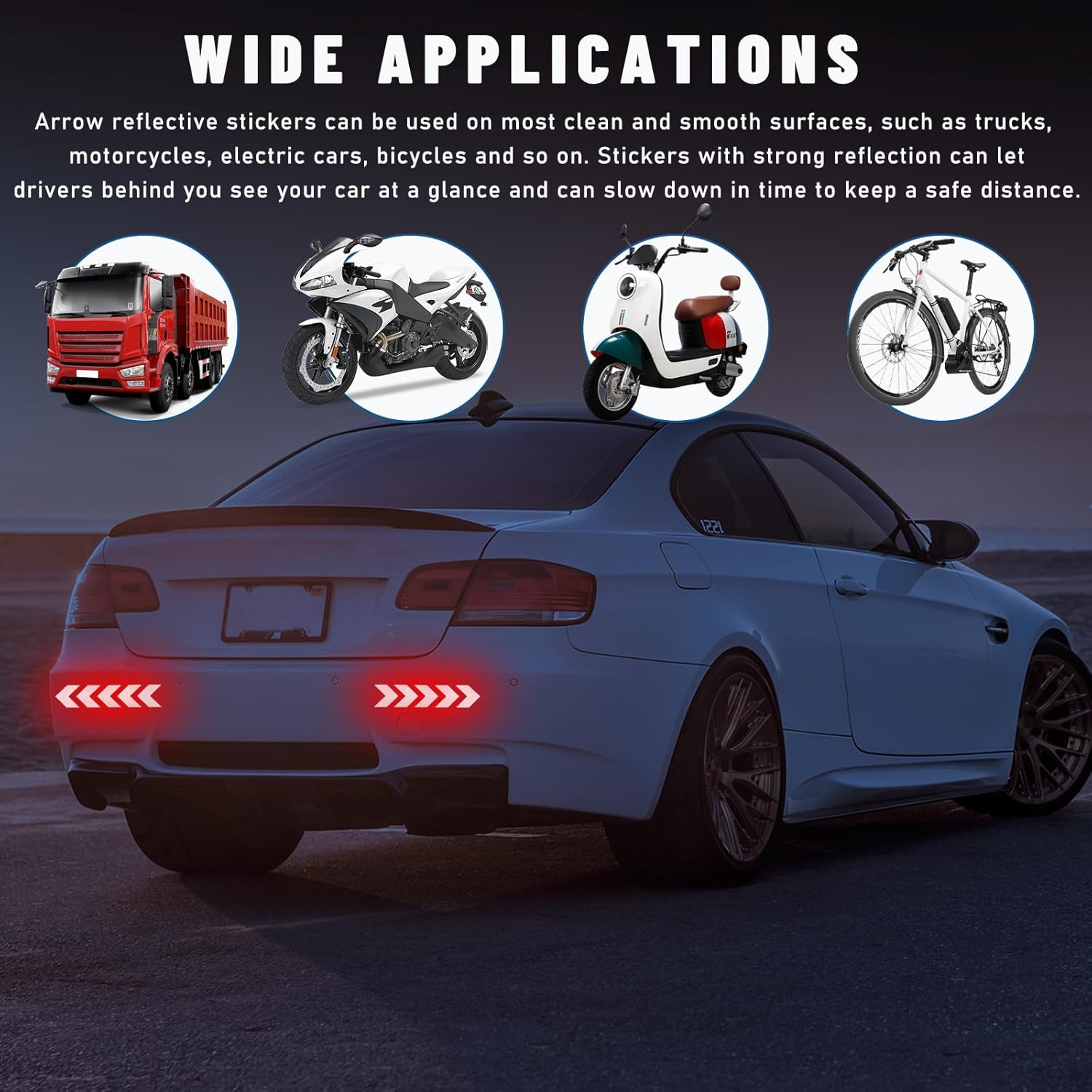 Sylvil 20 PCS Car Arrow Reflective Stickers, Waterproof Safety Warning Sign Reflective Decal, High Night Visibility Reflector Tape for Auto Trunk Rear Bumper Body, Car Accessories (Red)