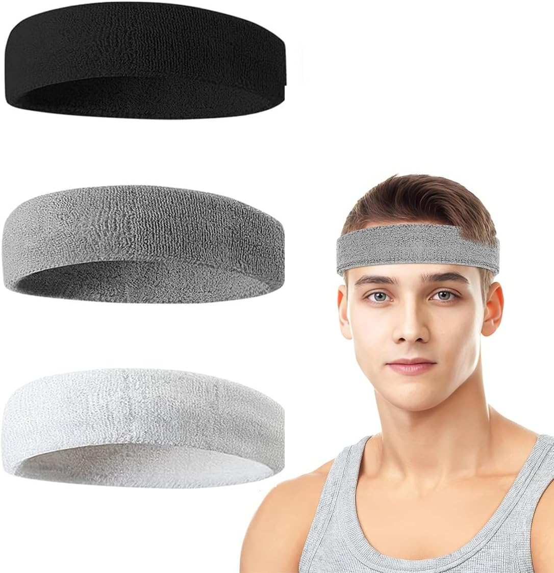3Pack Sweatbands Sports Headband for Men & Women,Moisture Wicking Hairband Athletic Towel Headbands for Tennis, Basketball, Running, Working Out, Yoga image number 5