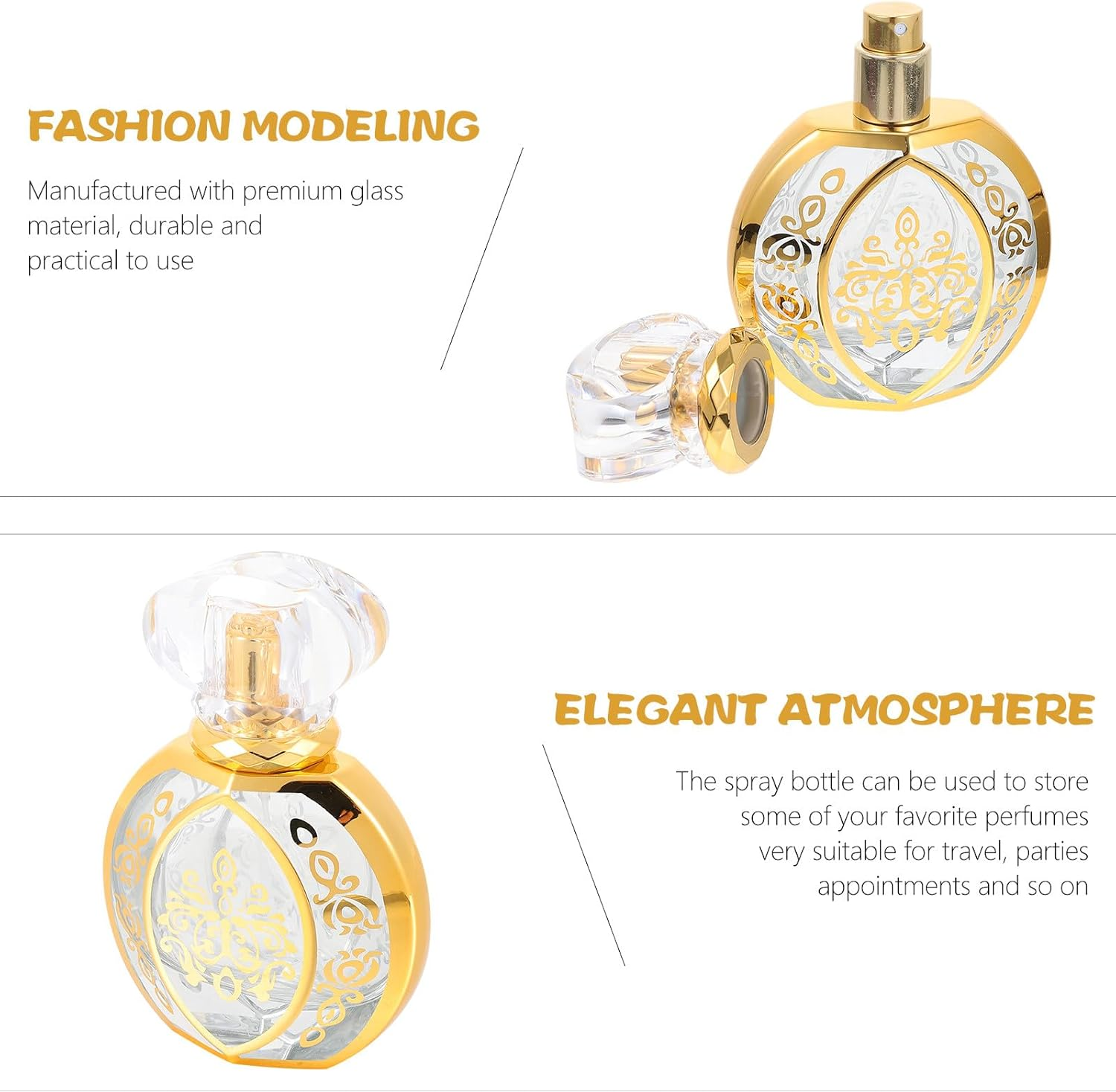 Zerodeko Vintage Glass Perfume Bottle with Gold Stamping Refillable Spray Atomiser for Travel and Cosmetic Liquids Portable Fragrance Dispenser image number 6