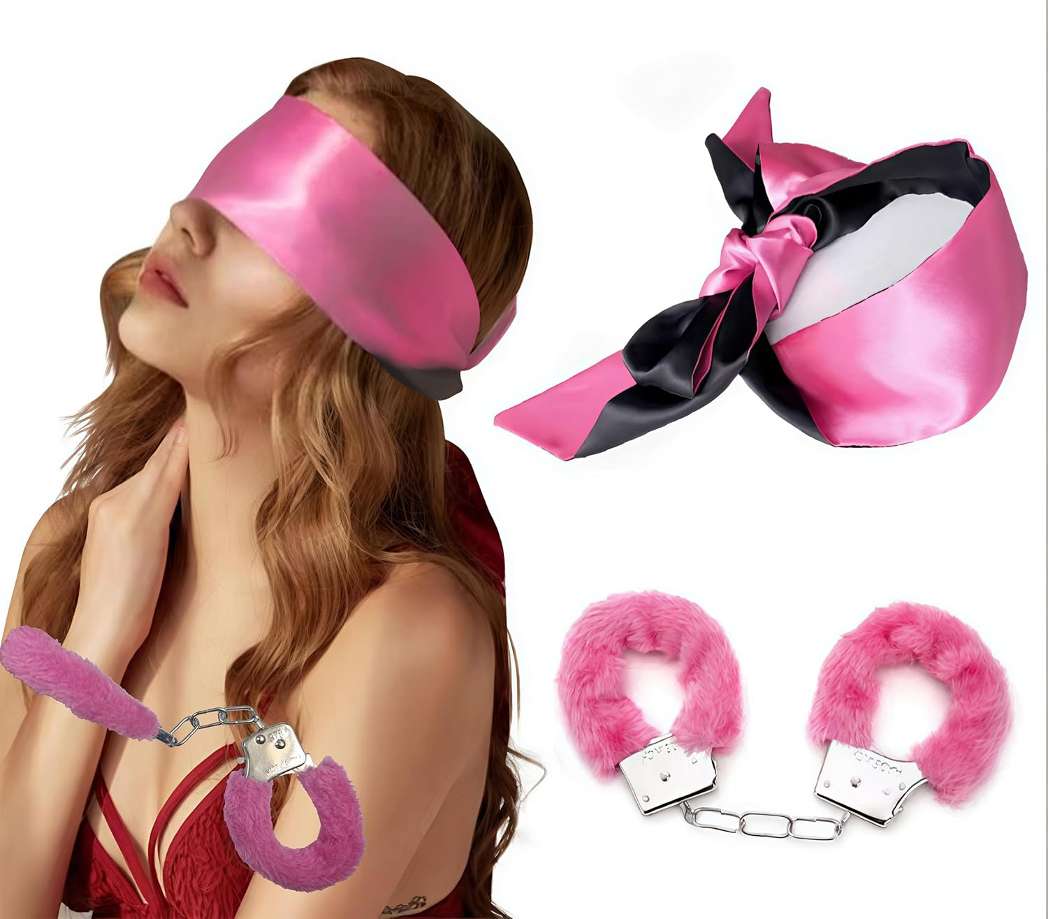 Sexy Plush Toy Handcuffs with Keys Police Costume Prop Accessories Party Supplies for Lover Couple (Black)