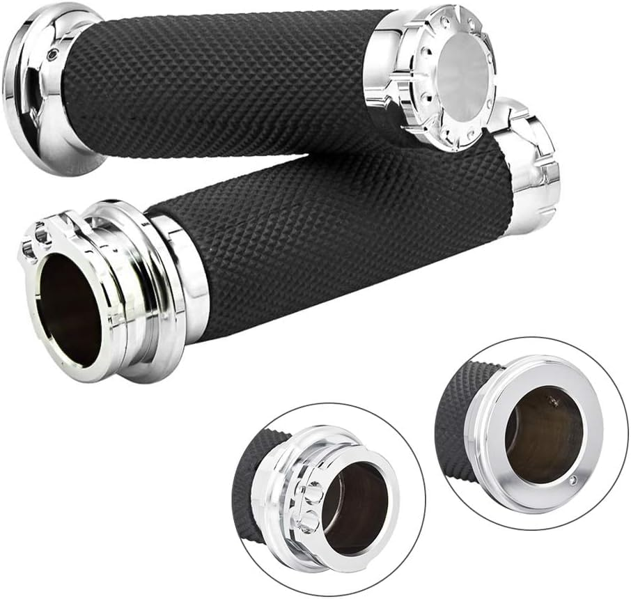 Benlari 1" Chrome CNC Handgrips Motorcycle 25 Mm Handlebar Grips Motorcycle Universal Compatible for Harley Honda Kawasaki Suzuki Yamaha Bobber