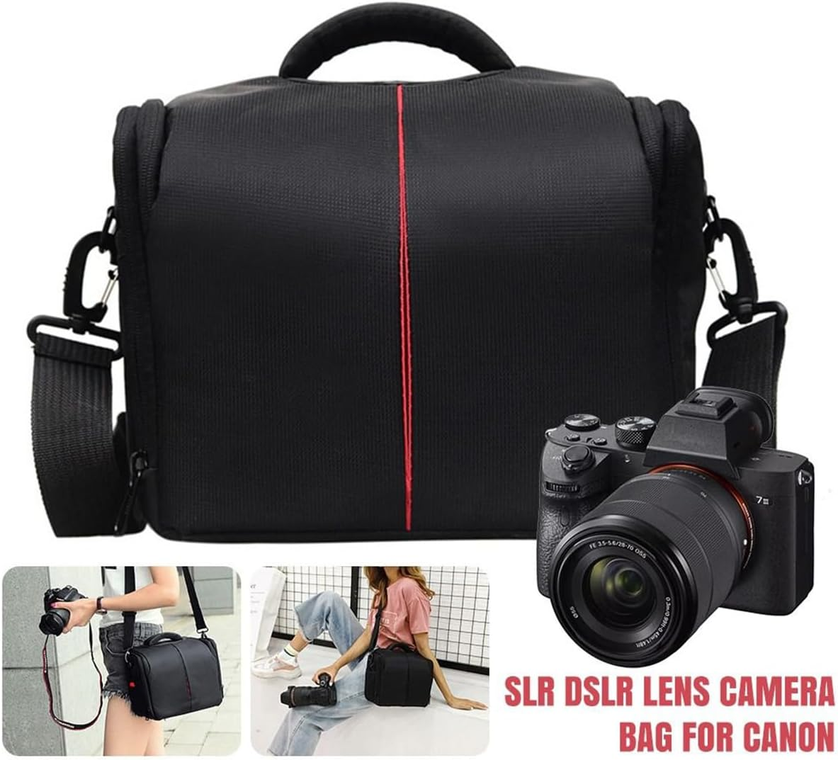 AIMALL Shoulder Digital Photography Bag, 10.2&times;5.3&times;8.2In SLR Camera Bag with Customizable Interior & Multiple Pockets, Black image number 6