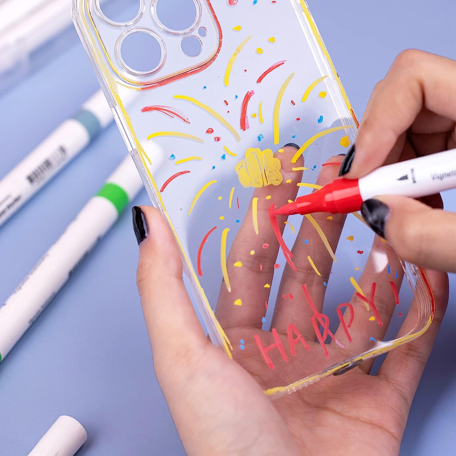 Acrylic Paint Markers Set of 36 Colours, Dual Tip Brush & Fine Paint Pens, Permanent after Dry, Non-Toxic, for Rock, Glass, Ceramic, Wood, Fabric, Plastic & DIY Crafts image number 2