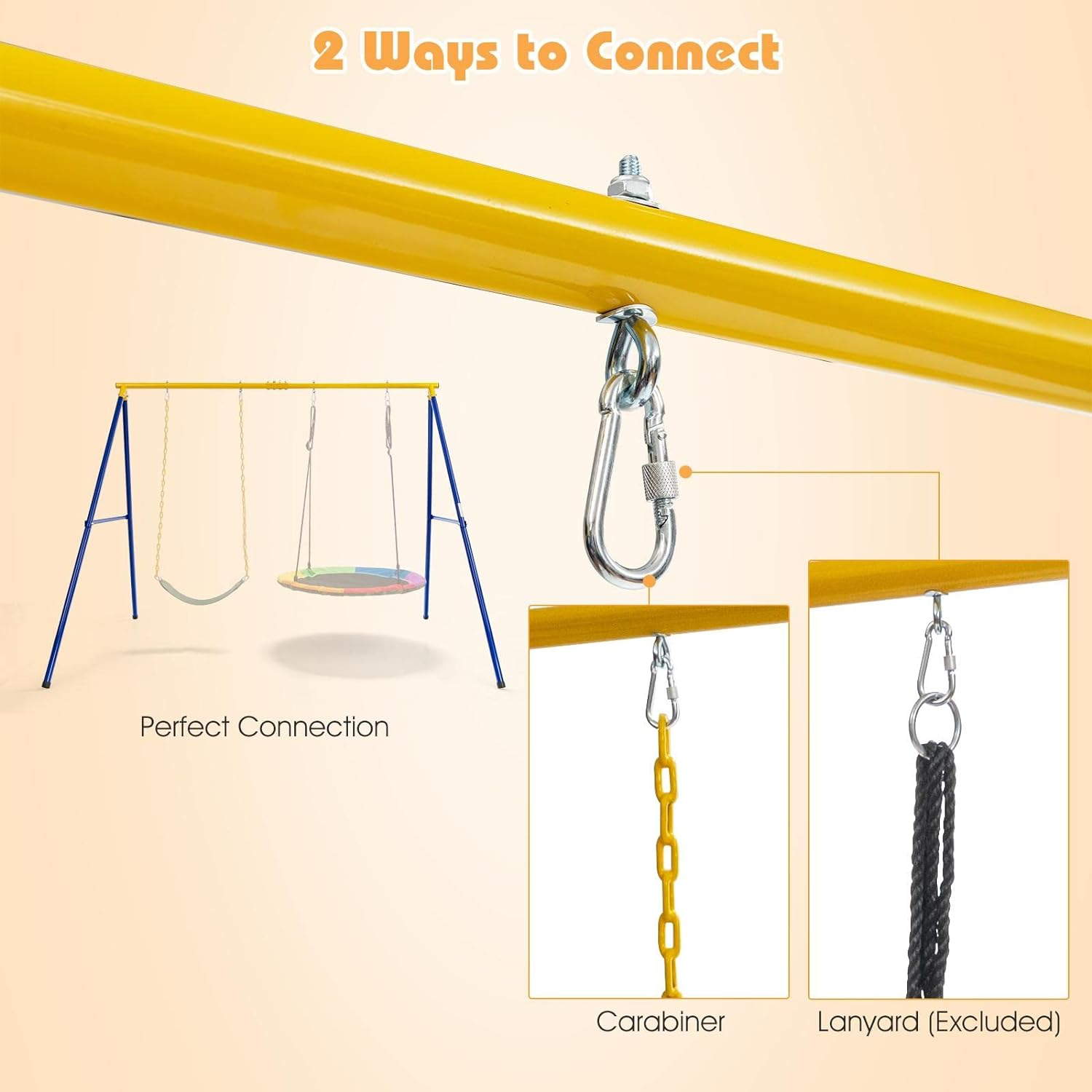 HONEY JOY 2 Seat Swing Frame for Kids, Children Heavy-Duty Metal Swing Stand W/Ground Stakes, A-Shaped Toddlers Swing Frame for Outdoor Backyard, up to 300KG Weight Capacity, Fits for Most Swings image number 5