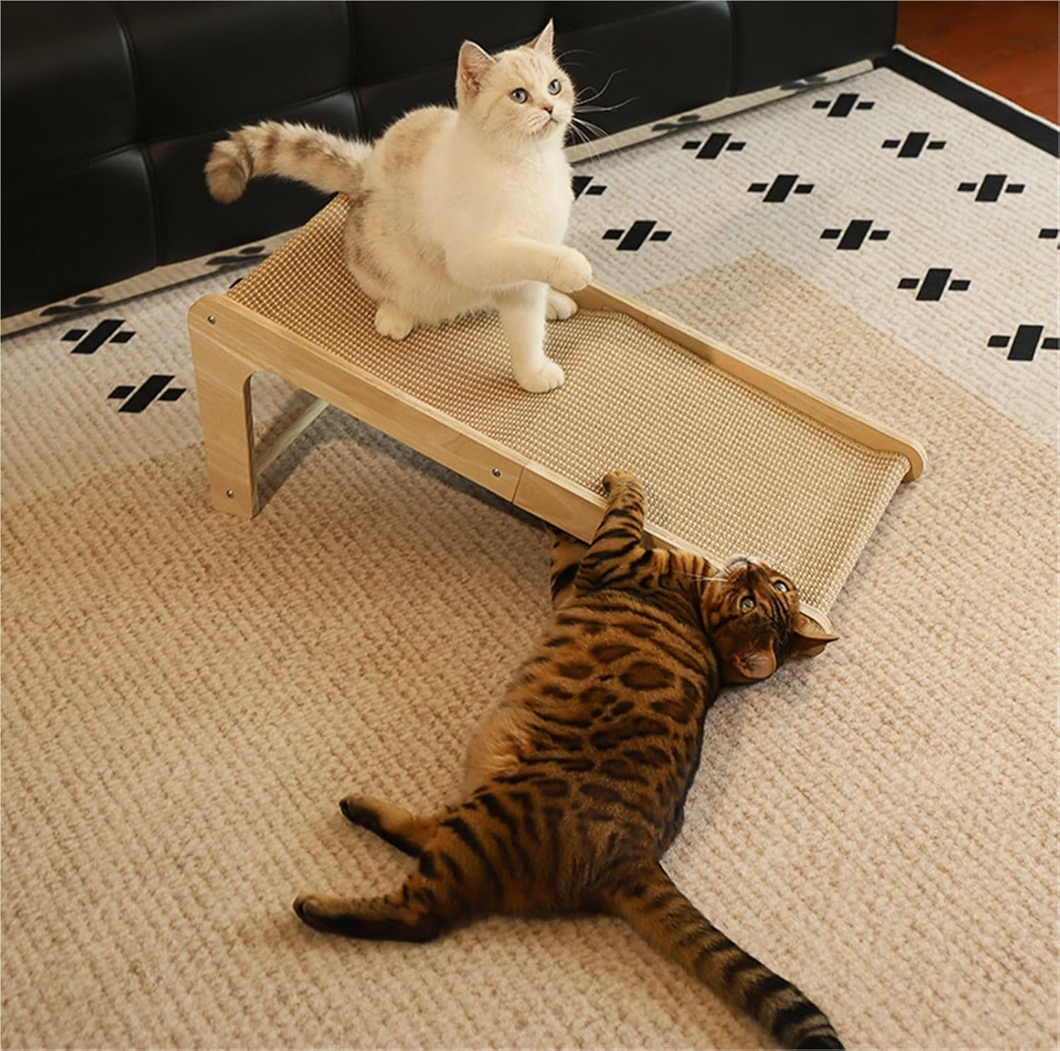 Sisal Cat Scratcher Ramp for Indoor Cats, 24.8&rdquo; L-Shaped Cat Scratching Post with Solid Wood Frame, Vertical Climbing Cat Scratch Pad Furniture image number 2