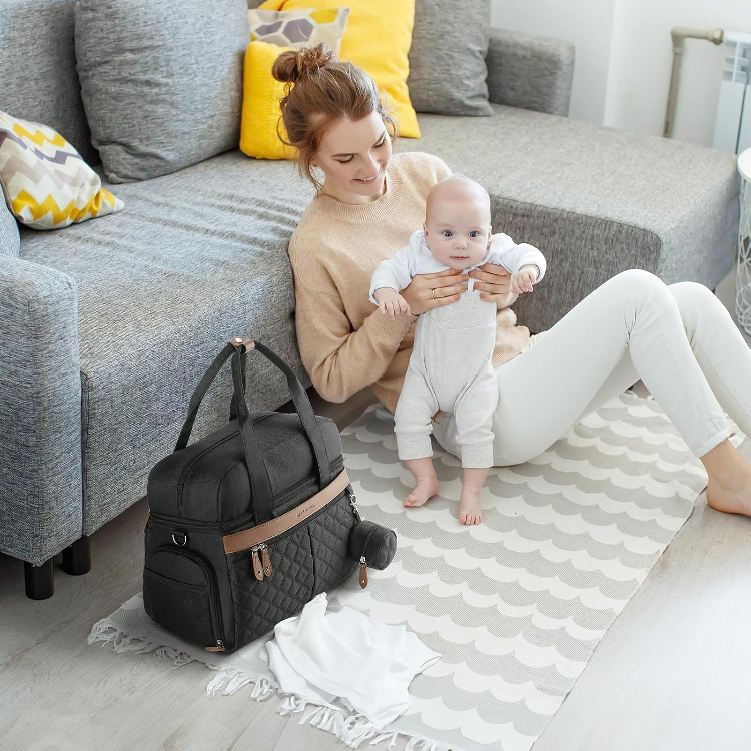 Breast Pump Bag, Diaper Bag Tote with 4 Cooler Pockets, Double-Layer Work Bag for Breastfeeding Mom Fit 15'' Laptop image number 3