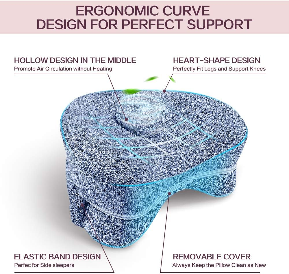 ROXANEPIG Leg Pillow, Knee Pillow for Side Sleepers - Ergonomic Side Sleeper Pillow for Optimal Support - Memory Foam Pillow for Side Sleepers Supports Legs, Knees and Back (Blue)