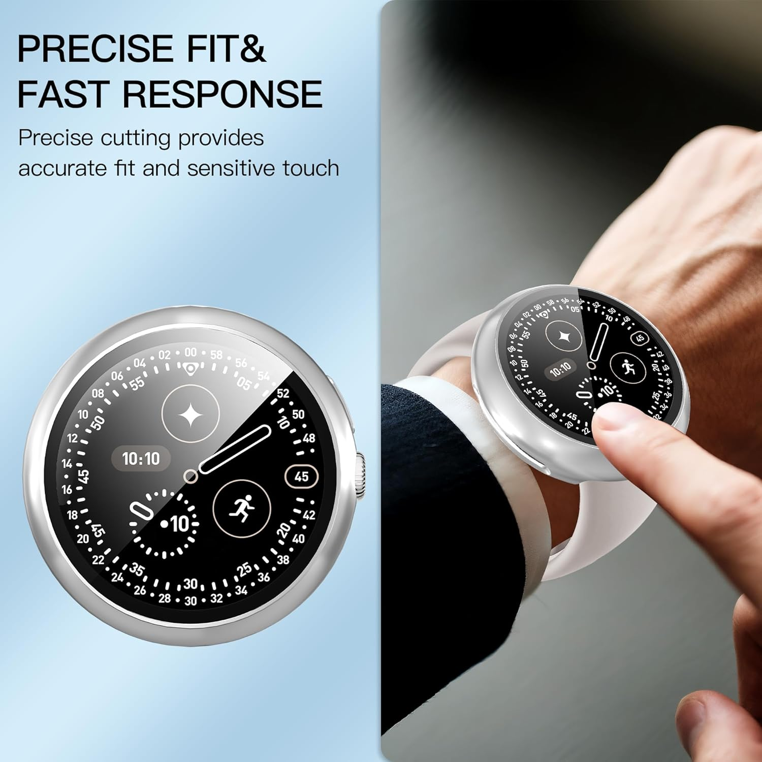 Diruite Pack of 3 Case for Google Pixel Watch 4 41 Mm Protective Case, PC Ultra Thin HD Tempered Glass Scratch-Resistant All-Round Screen Protector, Black, Silver and Transparent image number 2