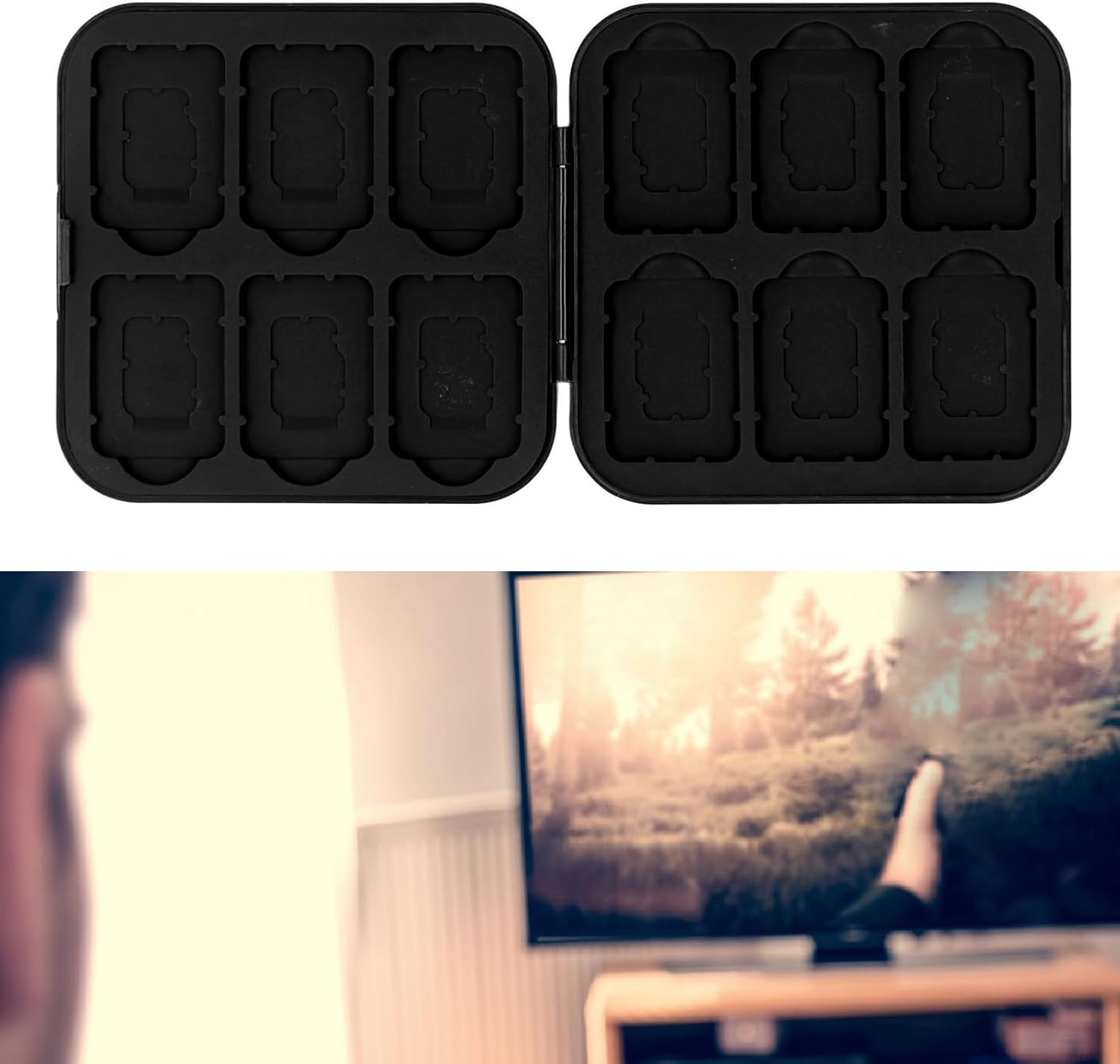 12,Game Card Case,12 Cartridge Slots Silicon Holder Storage, Game Card,Sdhc Card,Memory Card, with Hard Game Case,For Applicable Scope. (Black) - Black image number 4