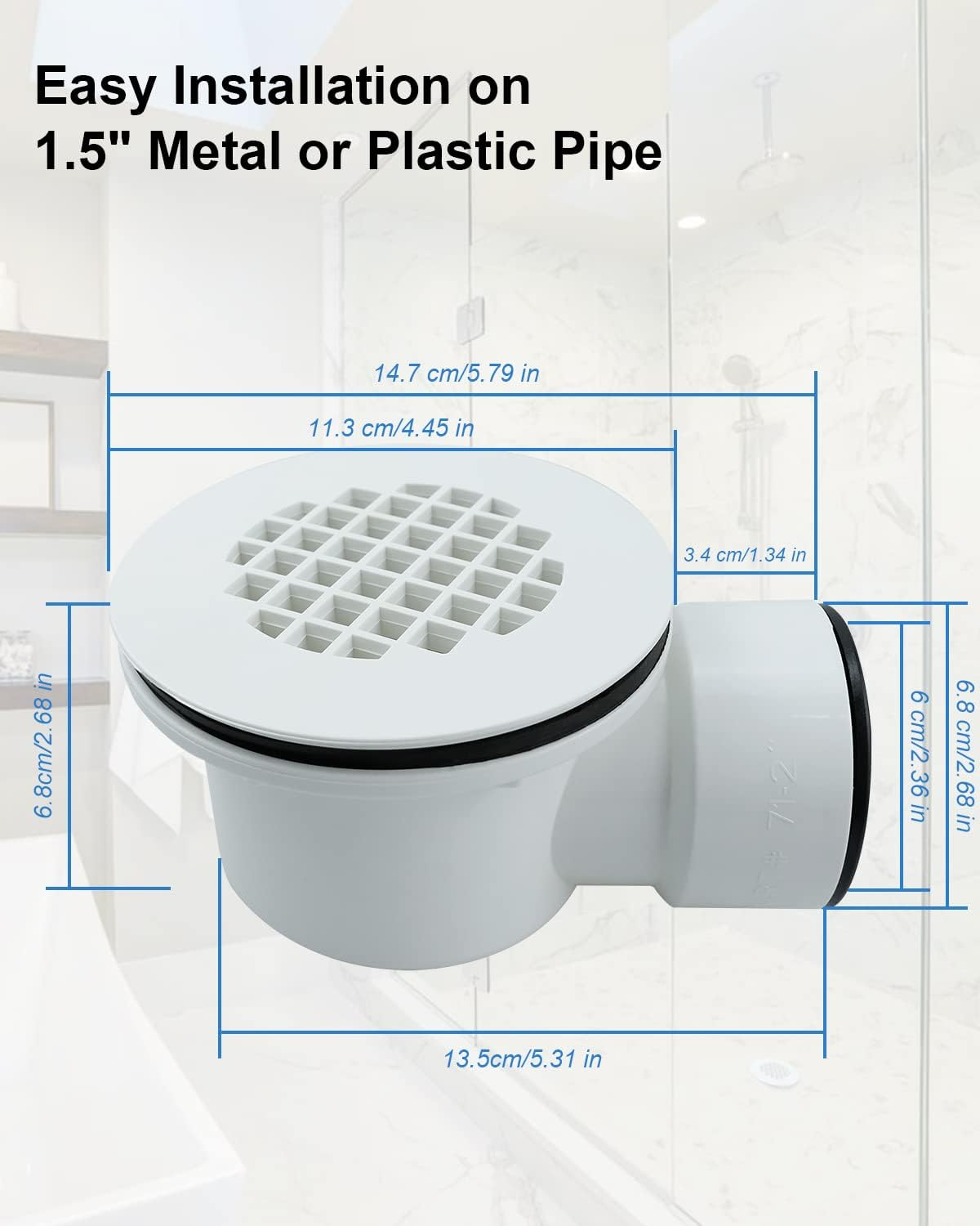 Low Profile Shower Base Drain,1.5" Side Outlet Drain Assembly with Perforated Strainer, PVC Outlet Shower Drain for Replacement Shower Base Drain image number 3