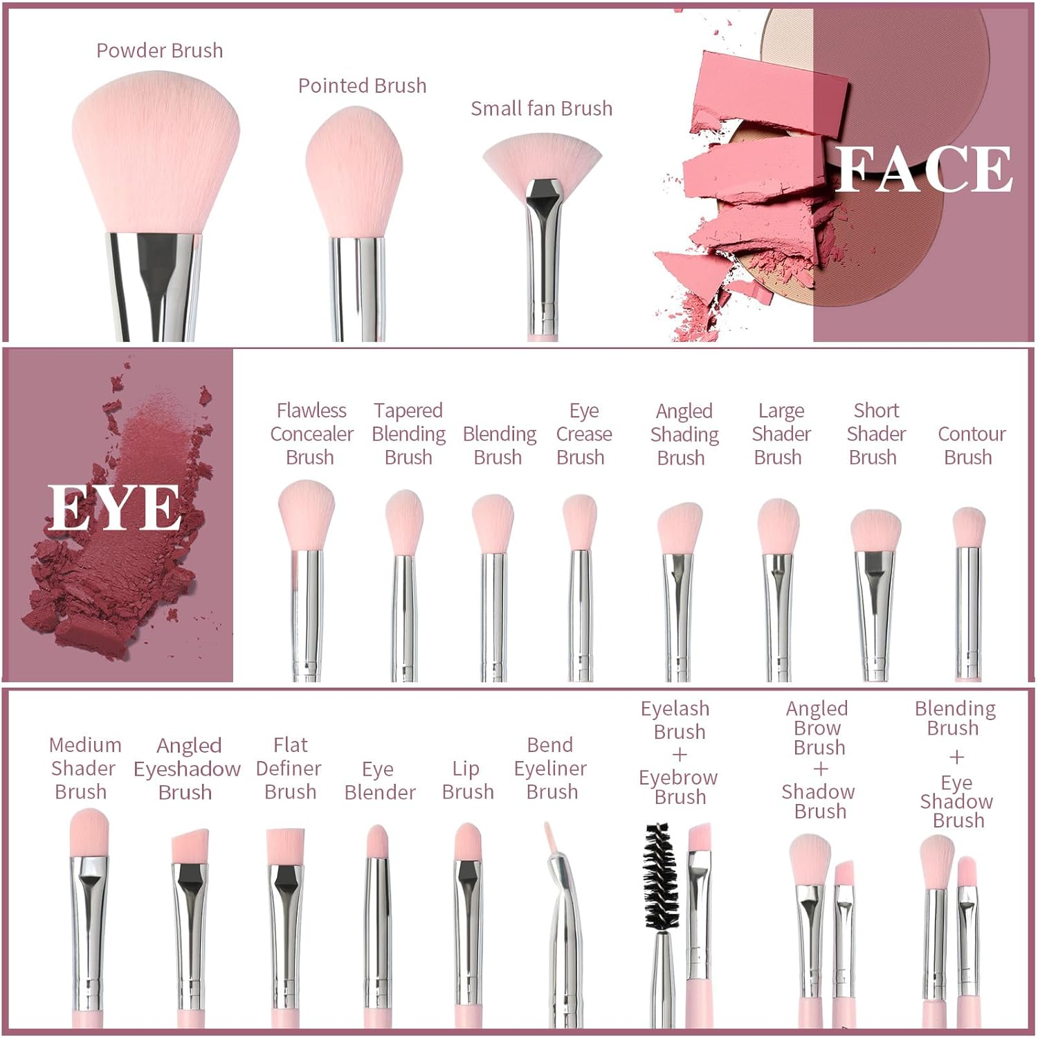 MAANGE Makeup Brush Set 30 Pcs Premium Synthetic Makeup Brushes Foundation Eye Shadow Powder Concealers Highlight Blending Brush Professional Make up Brush Set (Pink Silver) image number 4