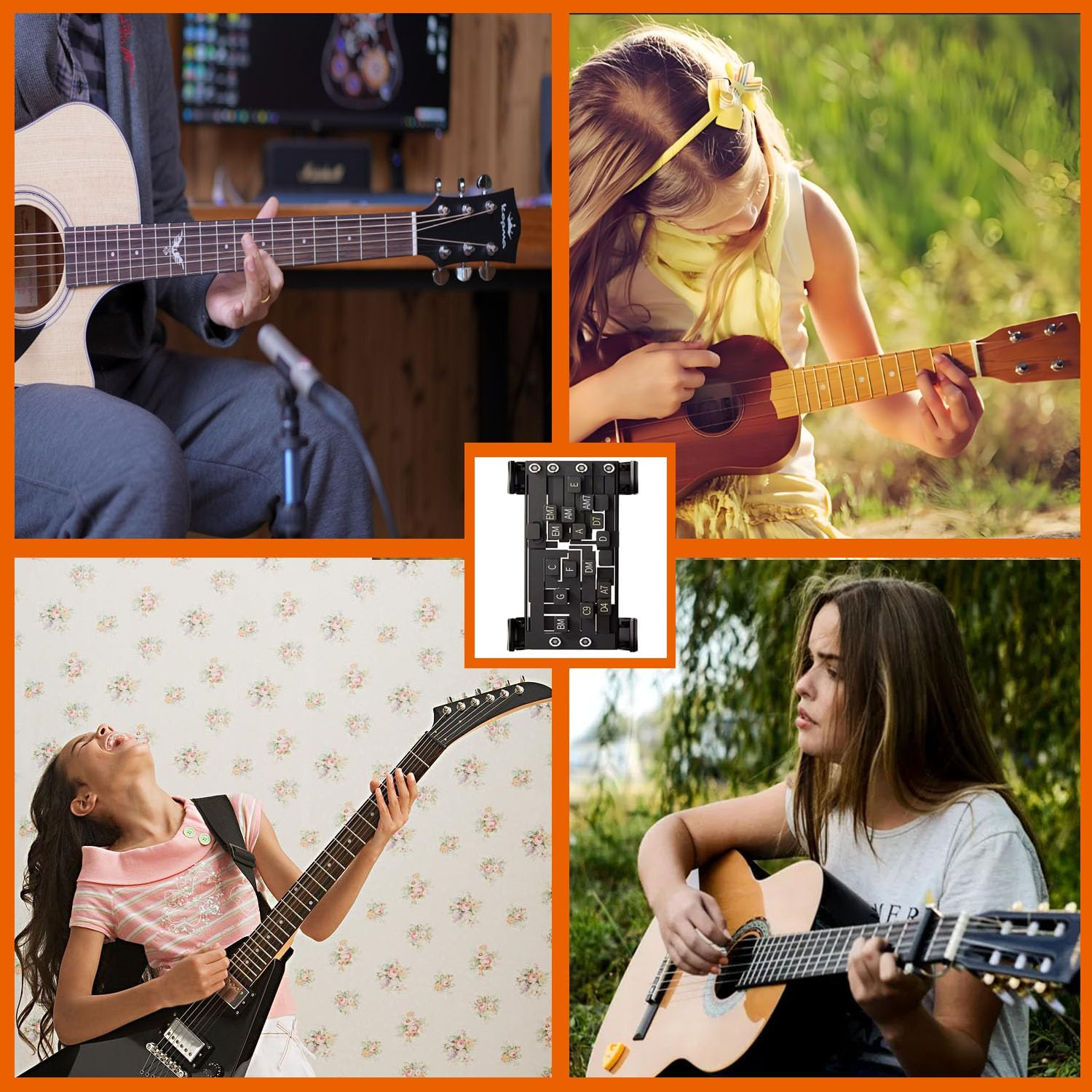 Shengsenfu Guitar Chord Helper, Practical Guitar Trainer Tool Guitar Learning Tools Guitar Chord Practicetool Guitar Chord Presser Guitar Chord Trainer Attachment Reusable Guitar Aid Chordtool (Brown) image number 3