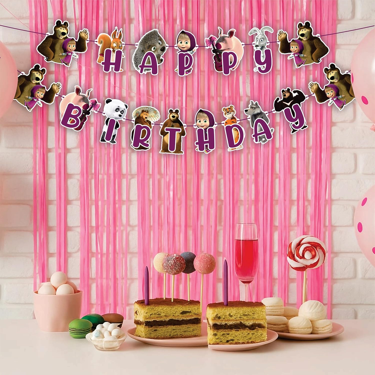 Masha and the Bear Happy Birthday Banner -Themed Birthday Banner &ndash; Fun Party Decoration for Kids, Vibrant Colors, Perfect for Themed Celebrations & Festive Atmosphere - Cartoon Duck Happy Birthday Banner image number 6