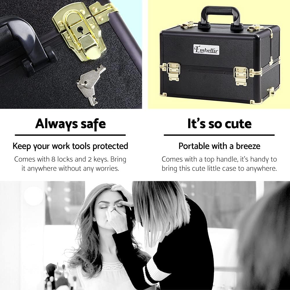 Makeup Case Beauty Trolley Cosmetic Organiser Box Travel Wheels Gold