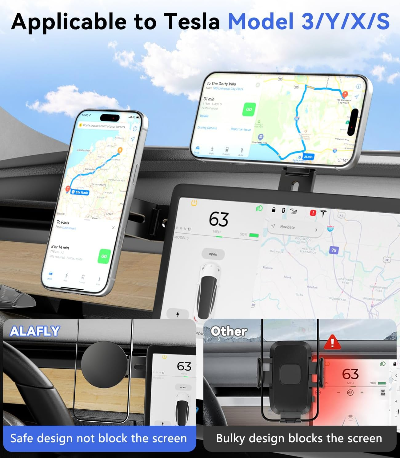 ALAFLY Magnetic Laptop Phone Holder Compatible with Magsafe Iphone, Dual-Axis 180&deg; Adjustable Side Phone Mount, Slim Portable Foldable Stand for Computer/Tesla/Monitor/Treadmill, Black image number 2