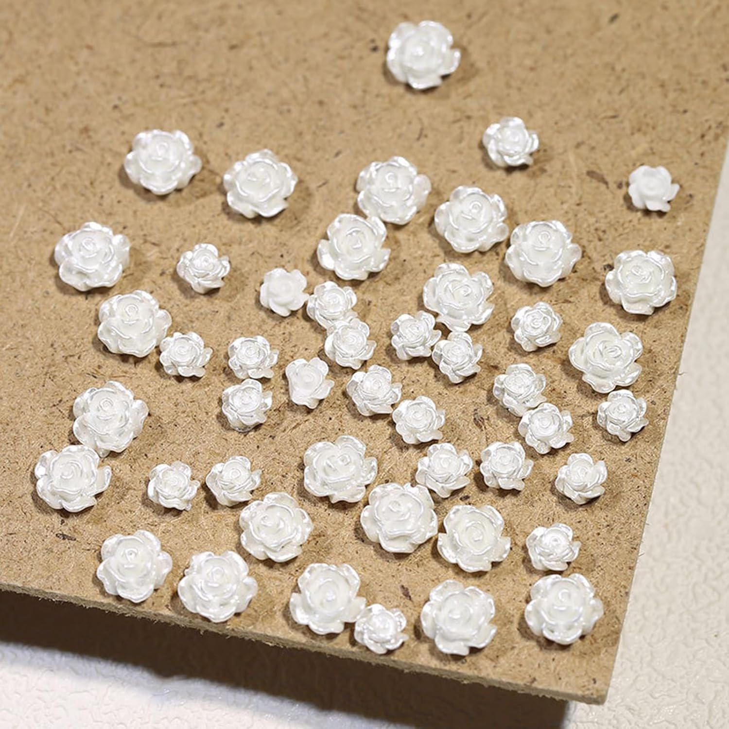 Taoluwin 100Pcs Nail Art Rhinestones, 6Mm & 8Mm 3D Camellia Rose Gems, Resin Flower Rhinestones for Nail Decoration, Crafts & Jewelry Making, Dual-Size White Floral Set image number 1