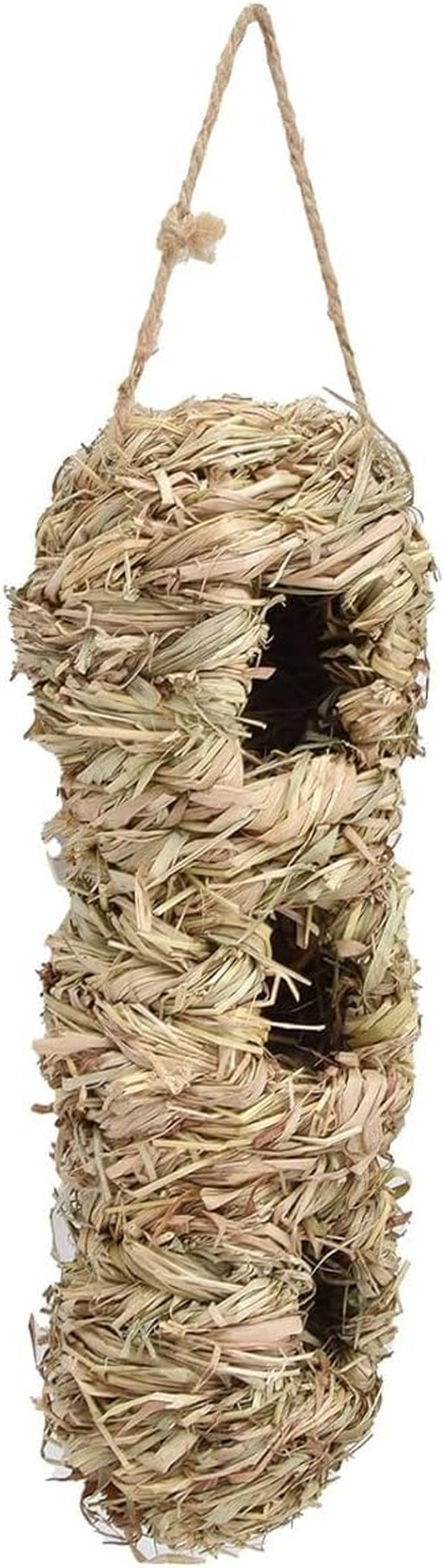AIMALL Handwoven Hanging Hummingbird House 3.9X11.4 Inch Natural Hay Peanut Shape Bird Nest for Outdoor Garden Tree Porch Decor Shelter for Small Birds image number 1