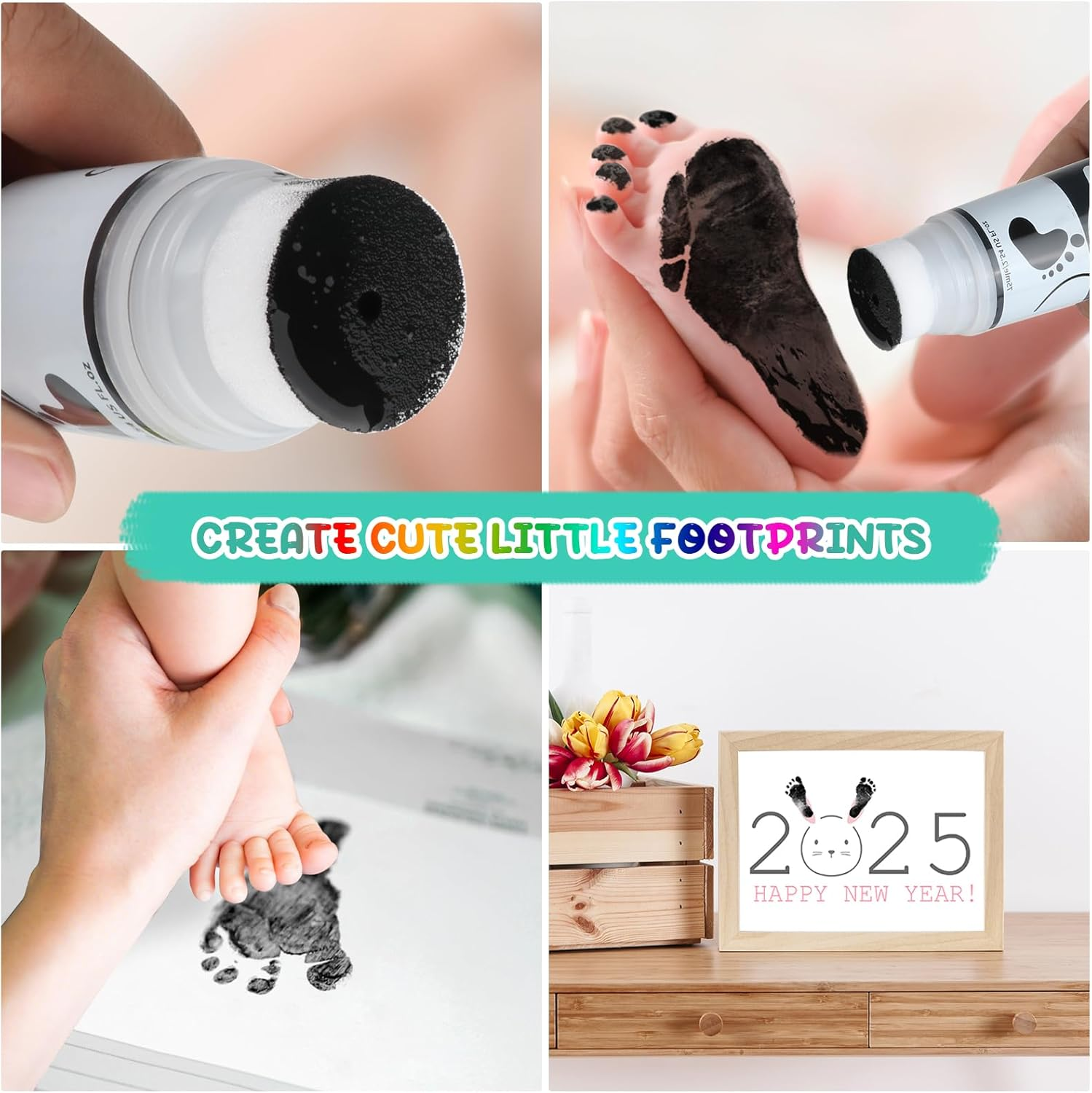 75Ml Black Baby Hand and Footprint Ink Kit, Baby Handprint Footprint Paint, Dog Cat Paw Print Kit, Washable, Non Toxic Acid-Free, Safe Gentle for Home Christmas New Year DIY Keepsake Stamp